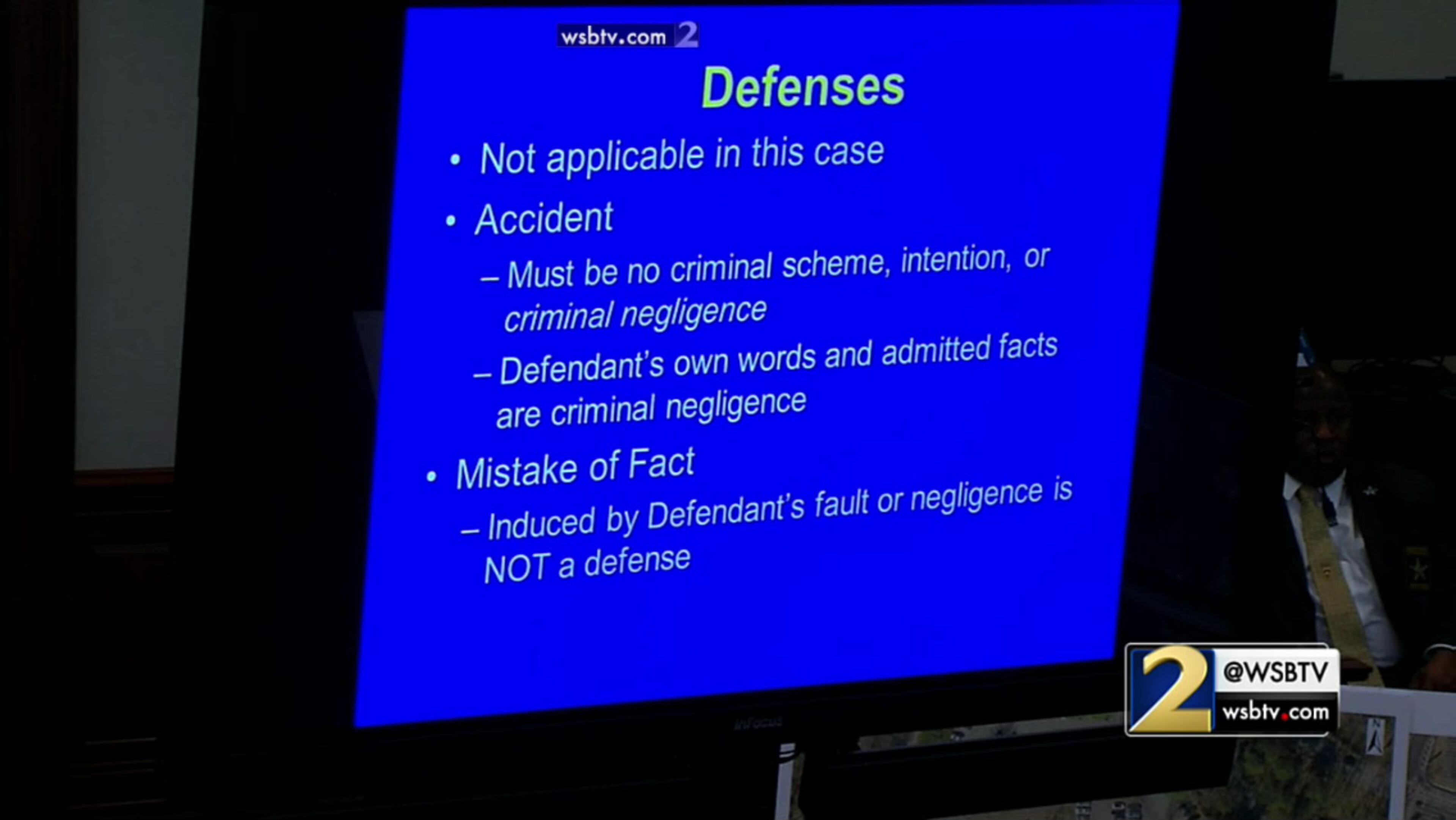 Prosecutor Chuck Boring attempts to rebut possible defenses for the charges of felony murder and cruelty in the second degree, during his closing argument during the murder trial of Justin Ross Harris at the Glynn County Courthouse in Brunswick, Ga., on Monday, Nov. 7, 2016. (screen capture via WSB-TV)