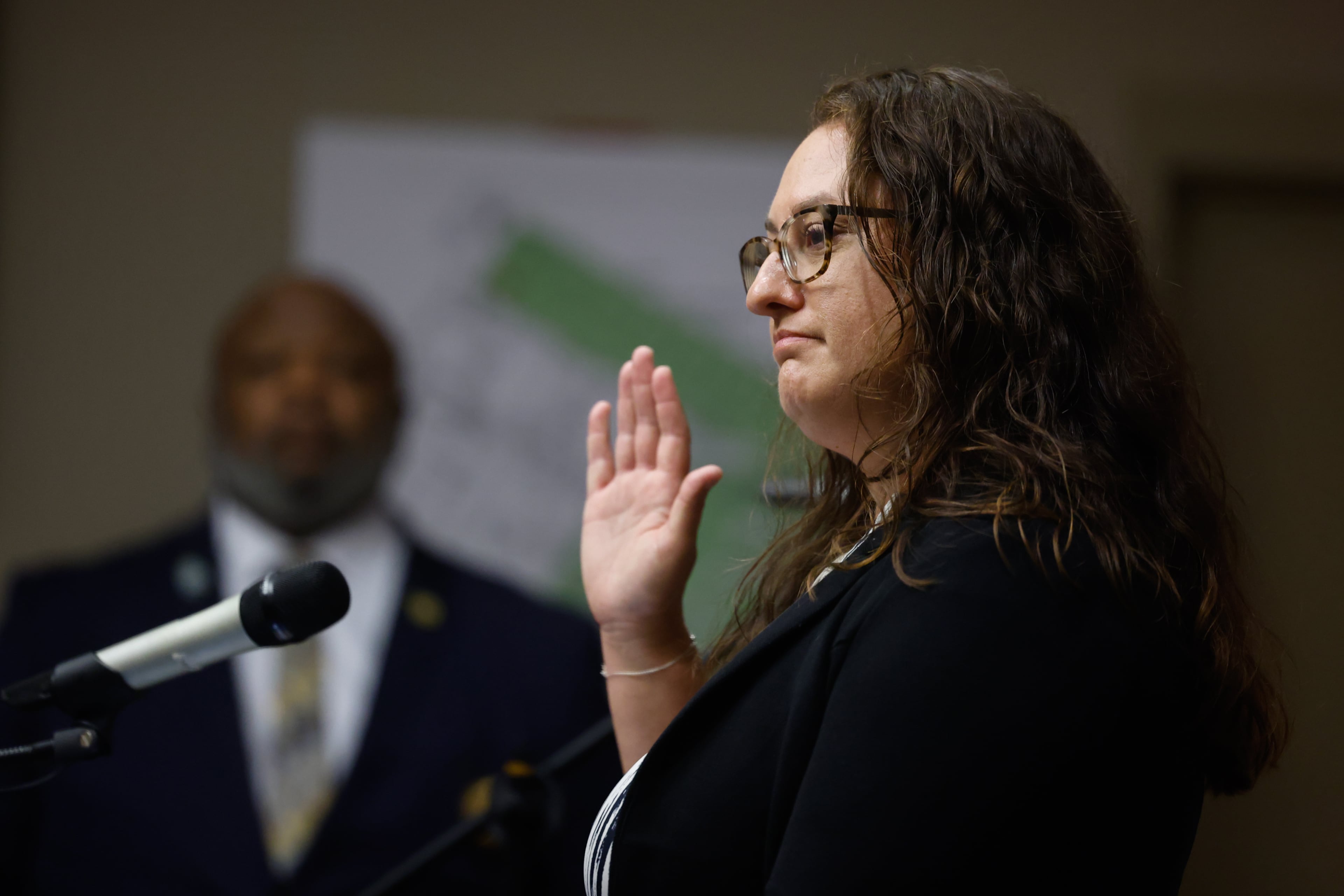 Apalachee High School principal Jessica Rehberg testifies at the plea hearing for Colt Gray, the 16-year-old Apalachee High School shooting suspect, at Barrow County Superior Court in Winder on July 24, 2026. Christian Angulo and Mason Schermerhorn, both 14-year-old students, and teachers Ana Cristina Irimie and Richard Aspinwall were killed in the shooting in Barrow County on Sept. 4, 2024. Gray pleaded guilty. (Arvin Temkar/AJC)