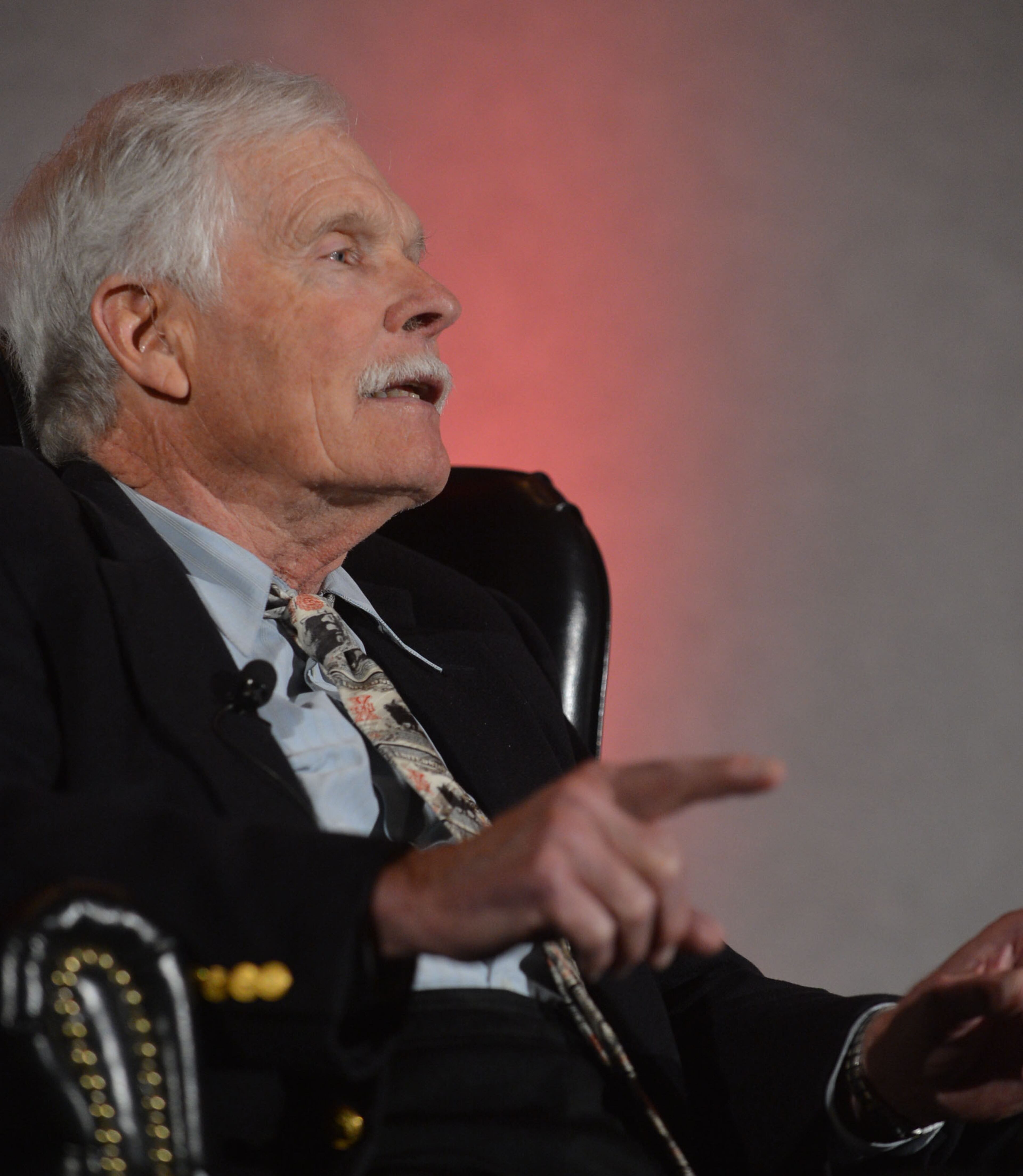 Ted Turner, back from hospitalization in South America, talks during the Technology Association of Georgia 2014 Technology Summit at the Cobb Galleria Centre Wednesday, March 26, 2014. Turner, the Atlanta billionaire and founder of Turner Broadcasting System, suffered from appendicitis while in the Patagonia region earlier this month. He underwent surgery at a hospital in Buenos Aires. On March 10, he thanked supporters and well-wishers, noting he was recuperating and “looking forward to getting back to business as usual.”