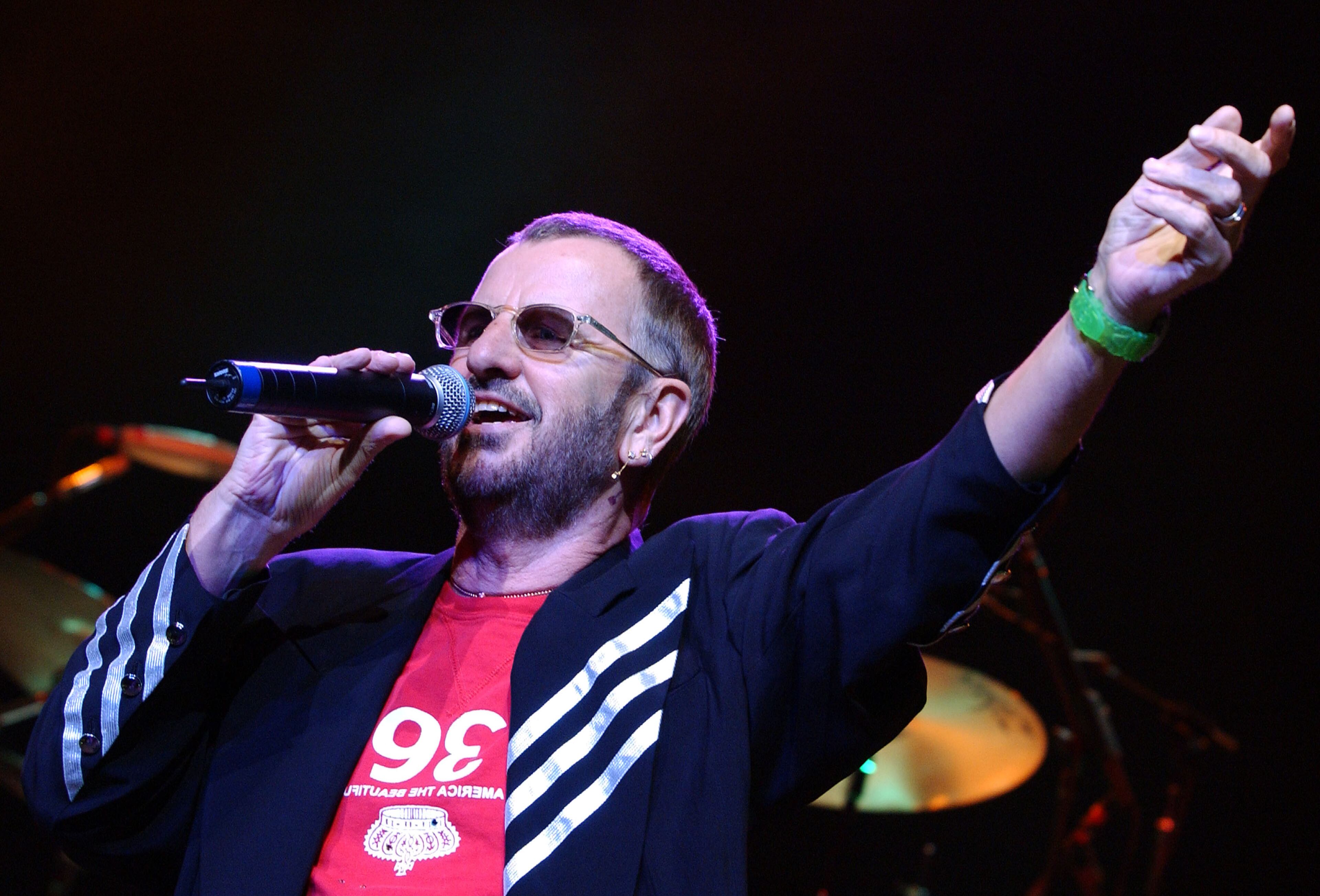 Singer/drummer Ringo Starr performs on stage, August 30, 2001 at Universal Amphitheater in Los Angeles, CA. (Photo by Getty Images)