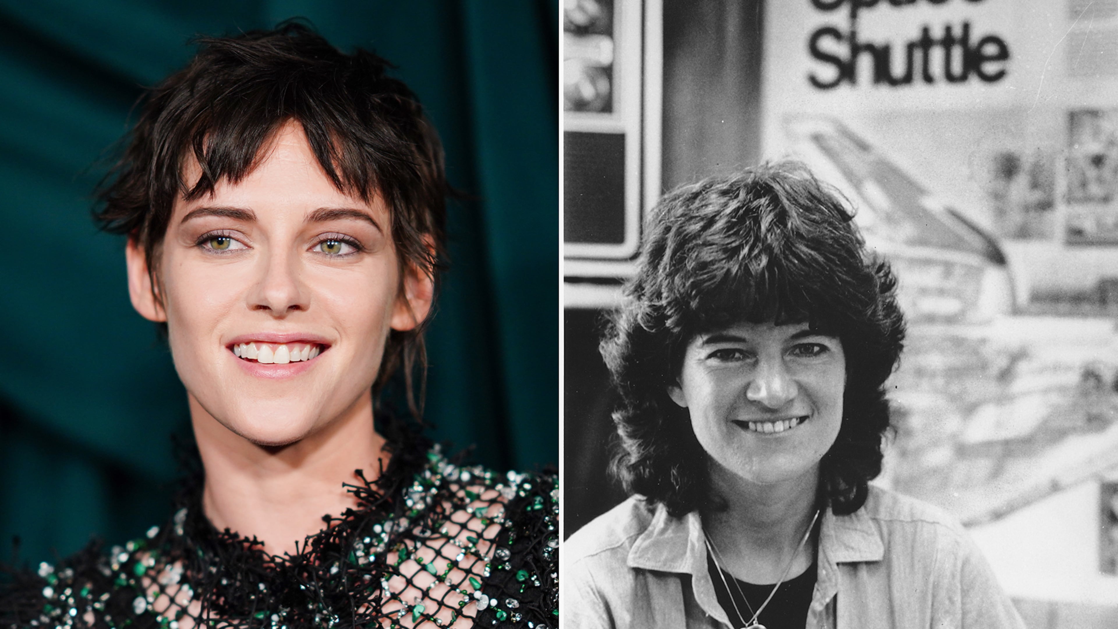 Kristen Stewart (left) is slated to play astronaut Sally Ride (right) in an upcoming Amazon limited series, "The Challenger," set to shoot at Shadowbox Studios in Atlanta starting in August. (AP photos)