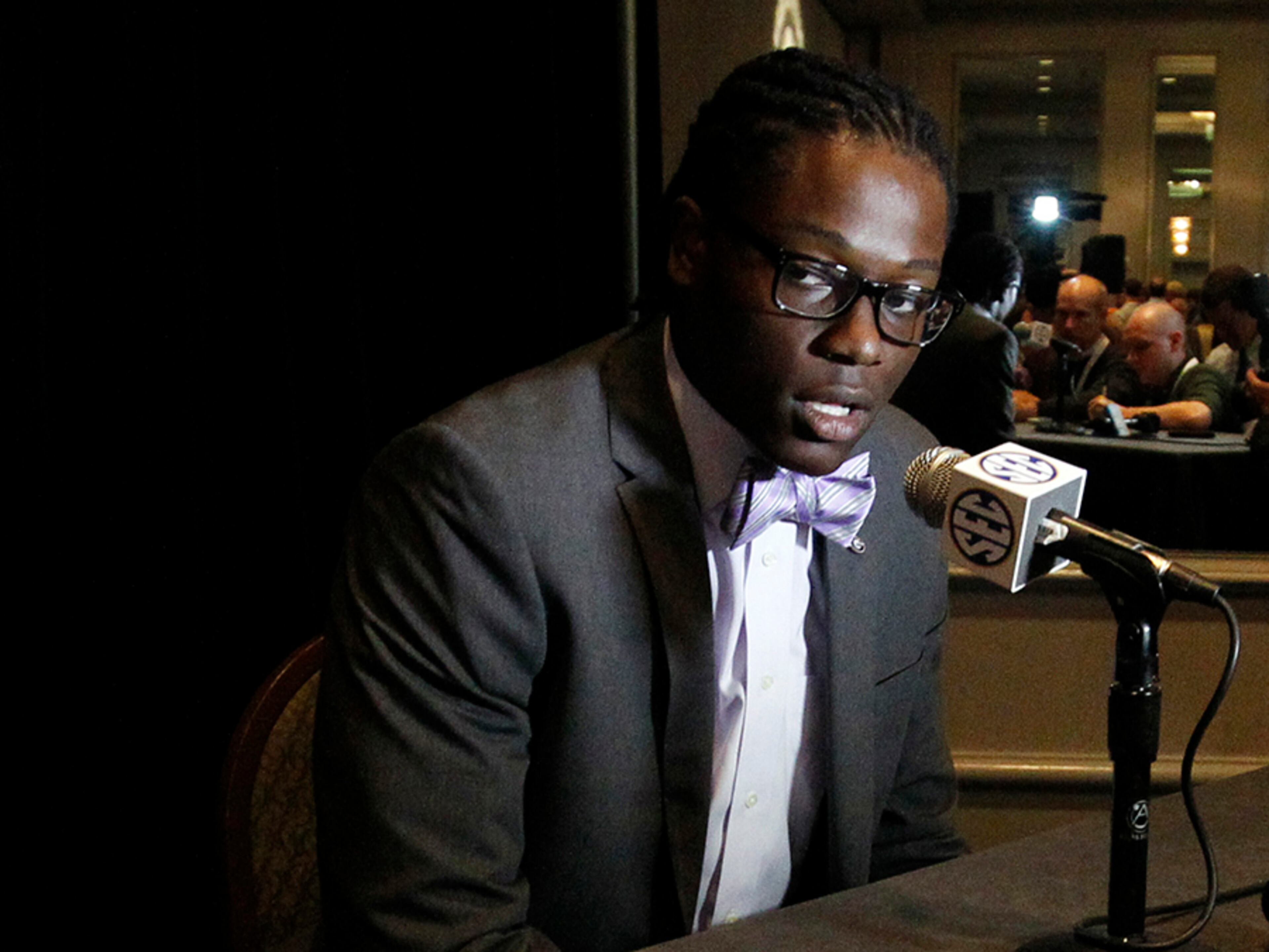All three Georgia players sported the less common neckwear for their appearance at the SEC Media Days Thursday at the Hyatt Regency Wynfrey Hotel in Hoover, Ala. The idea was the brainchild of senior wide receiver Chris Conley . The Georgia flanker happily took "responsibility for us wearing bow ties today. I actually got those for them and tied them, too.”
