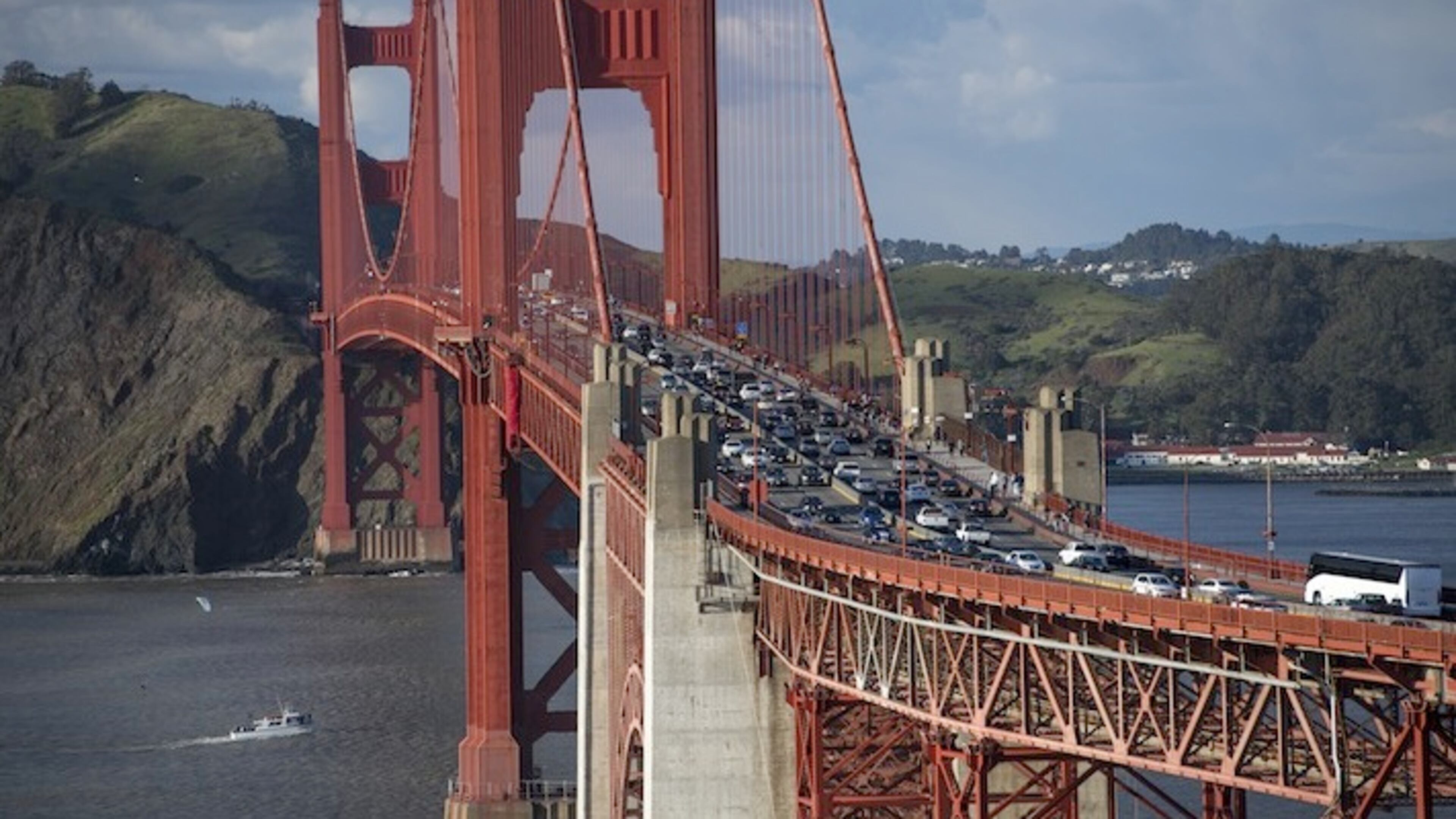 Traffic crosses over the Golden Gate Bridge as seen from Fort Scott in San Francisco. MUST CREDIT: Bloomberg photo by David Paul Morris.