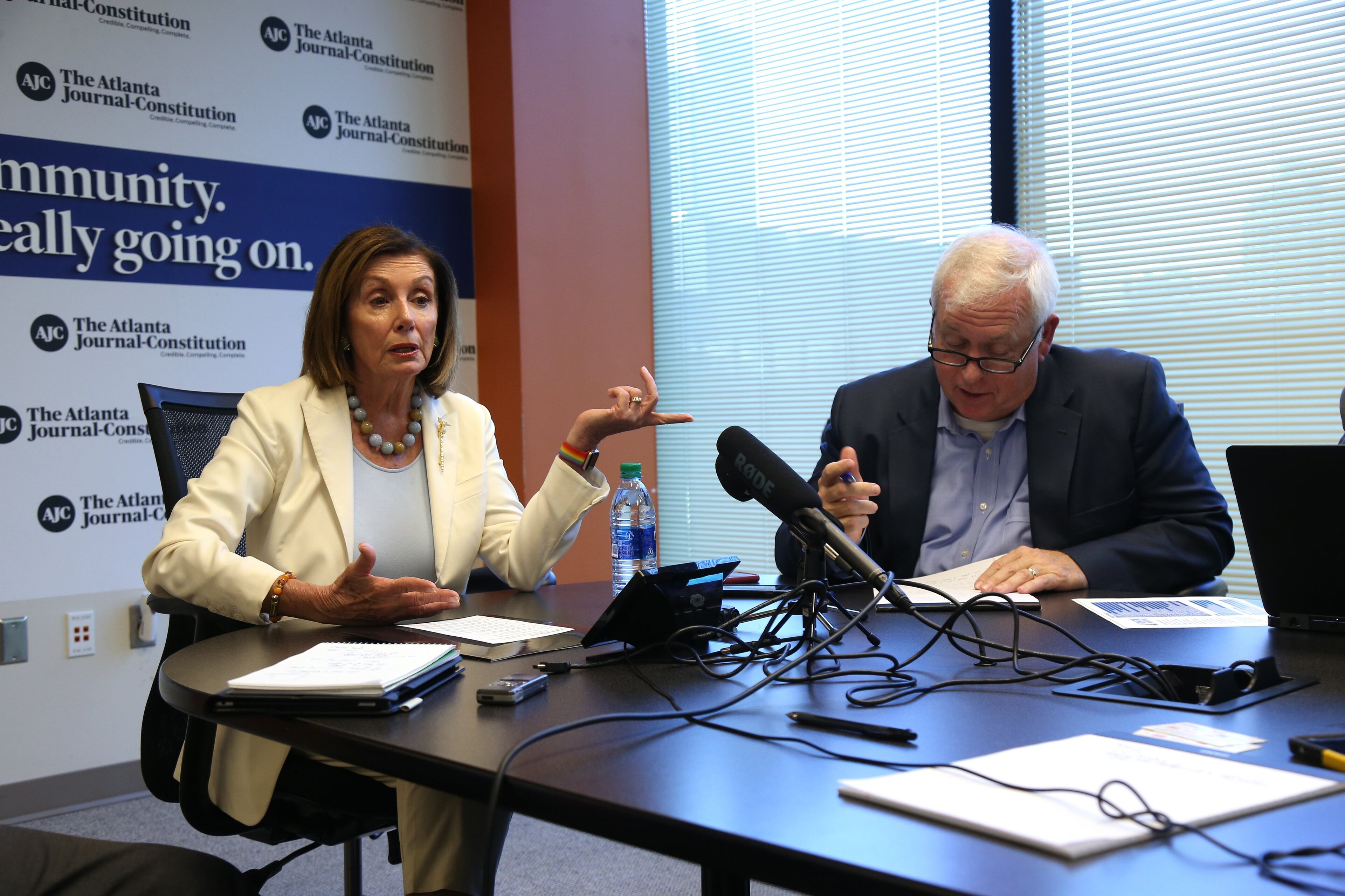 ATLANTA - Speaker of the House Nancy Pelosi speaks with The Atlanta Journal-Constitution s editorial board on Friday, October 4, 2019. (Tyson Horne tyson.horne@ajc.com)