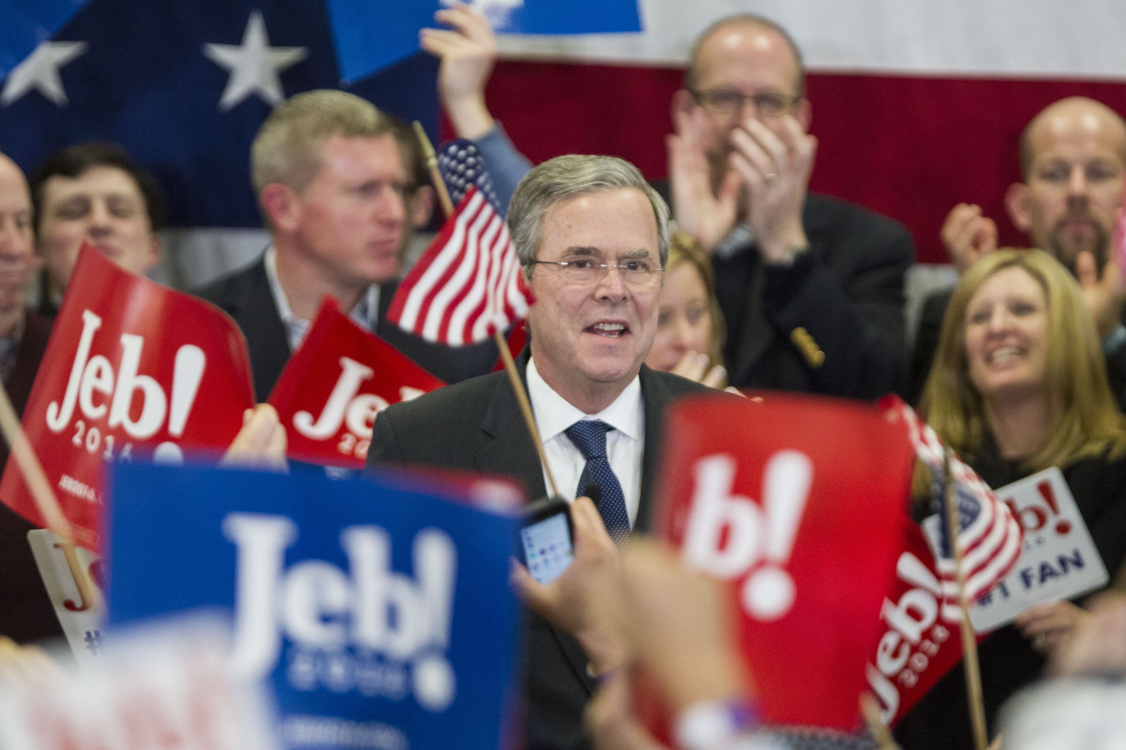 MANCHESTER, NH - FEBRUARY 09: Republican presidential candidate Jeb Bush's addresses his supporters at his election night party at Manchester Community College on February 9, 2016 in Manchester, New Hampshire. Bush came in fourth behind GOP front runner Donald Trump, John Kasich and Ted Cruz. (Photo by Scott Eisen/Getty Images)