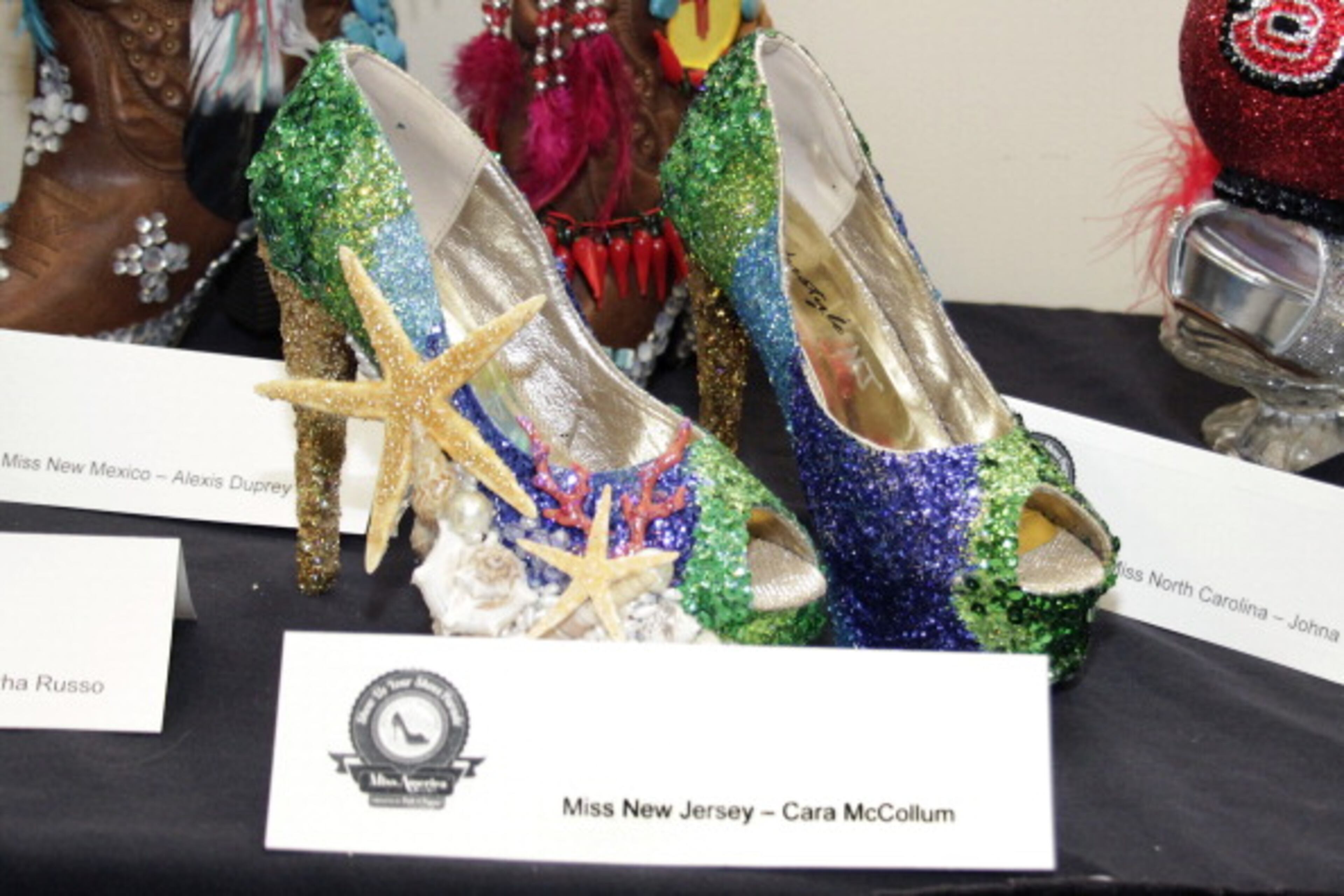 ATLANTIC CITY, NJ - SEPTEMBER 10: Miss America contestants parade shoes were presented to those who attends 2014 Miss America News Conference And Parade Shoes Unveilign at Atlantic City Boardwalk Hall on September 10, 2013 in Atlantic City, New Jersey. (Photo by Donald Kravitz/Getty Images)