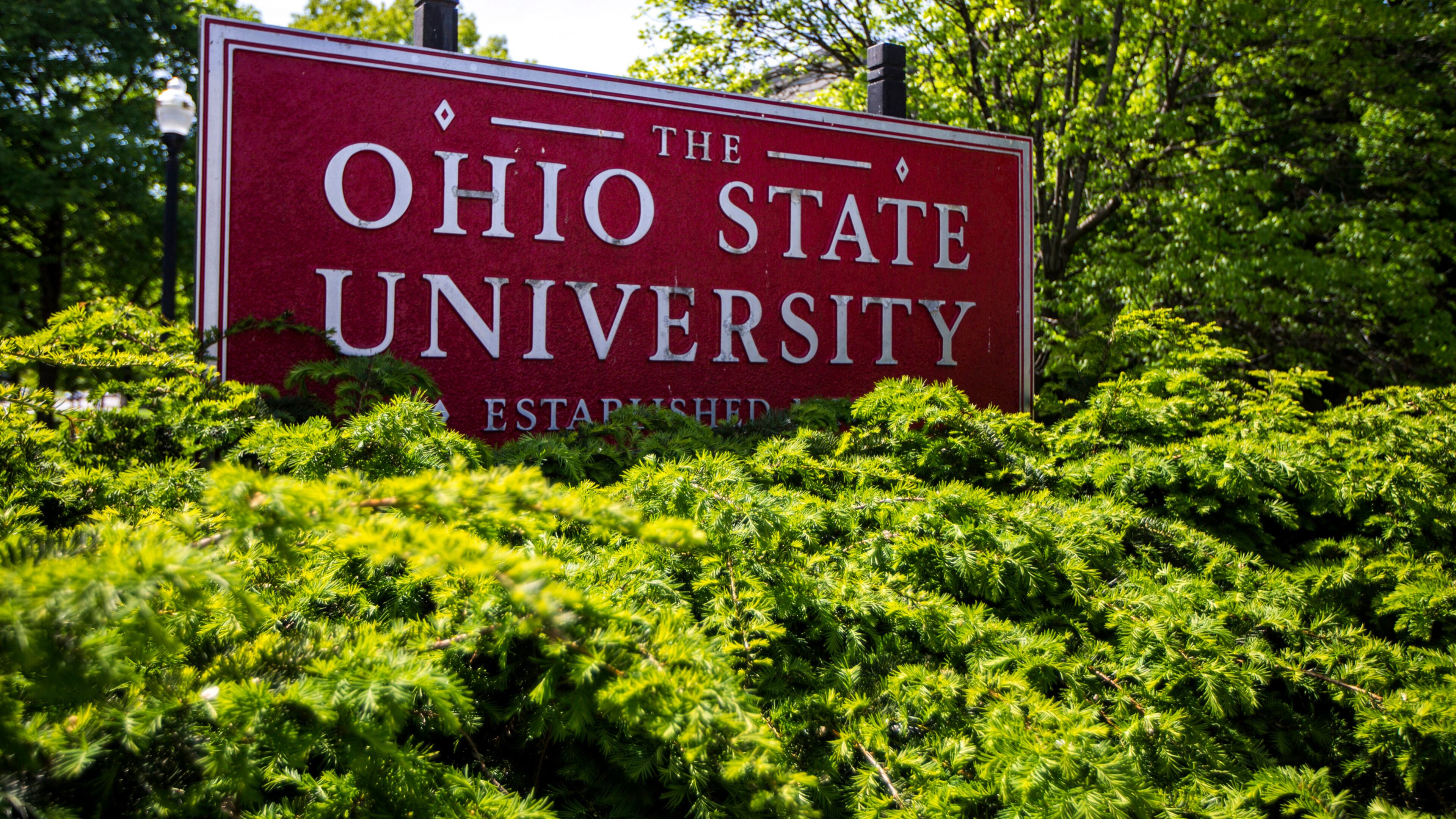 FILE - This photo shows a sign for Ohio State University in Columbus, Ohio, on May 8, 2019. (AP Photo/Angie Wang, File)