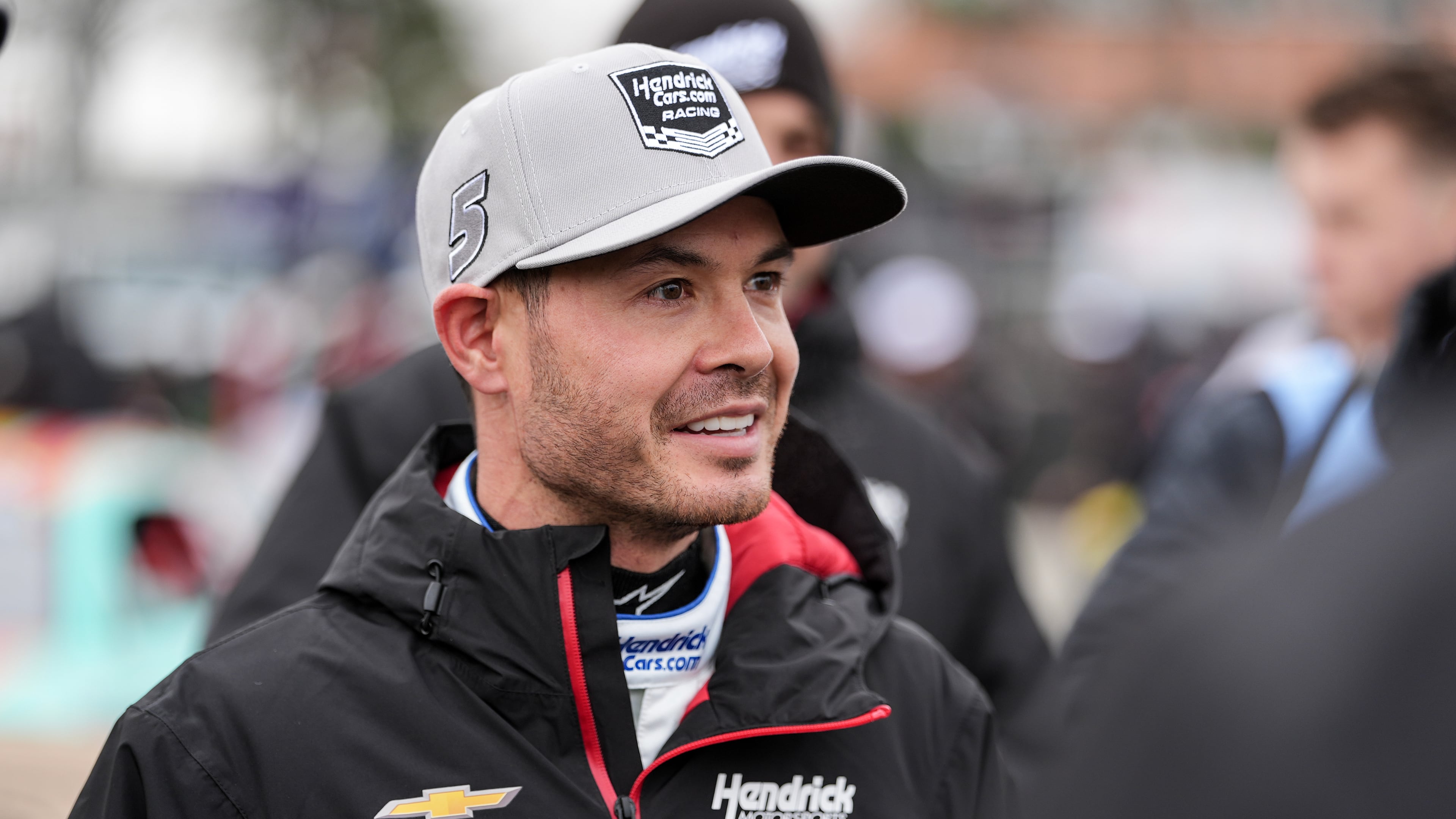 Kyle Larson looks on prior to NASCAR's The Clash preseason auto race at Bowman Gray Stadium, Wednesday, Feb. 4, 2026, in Winston-Salem, N.C. (AP Photo/Matt Kelley)
