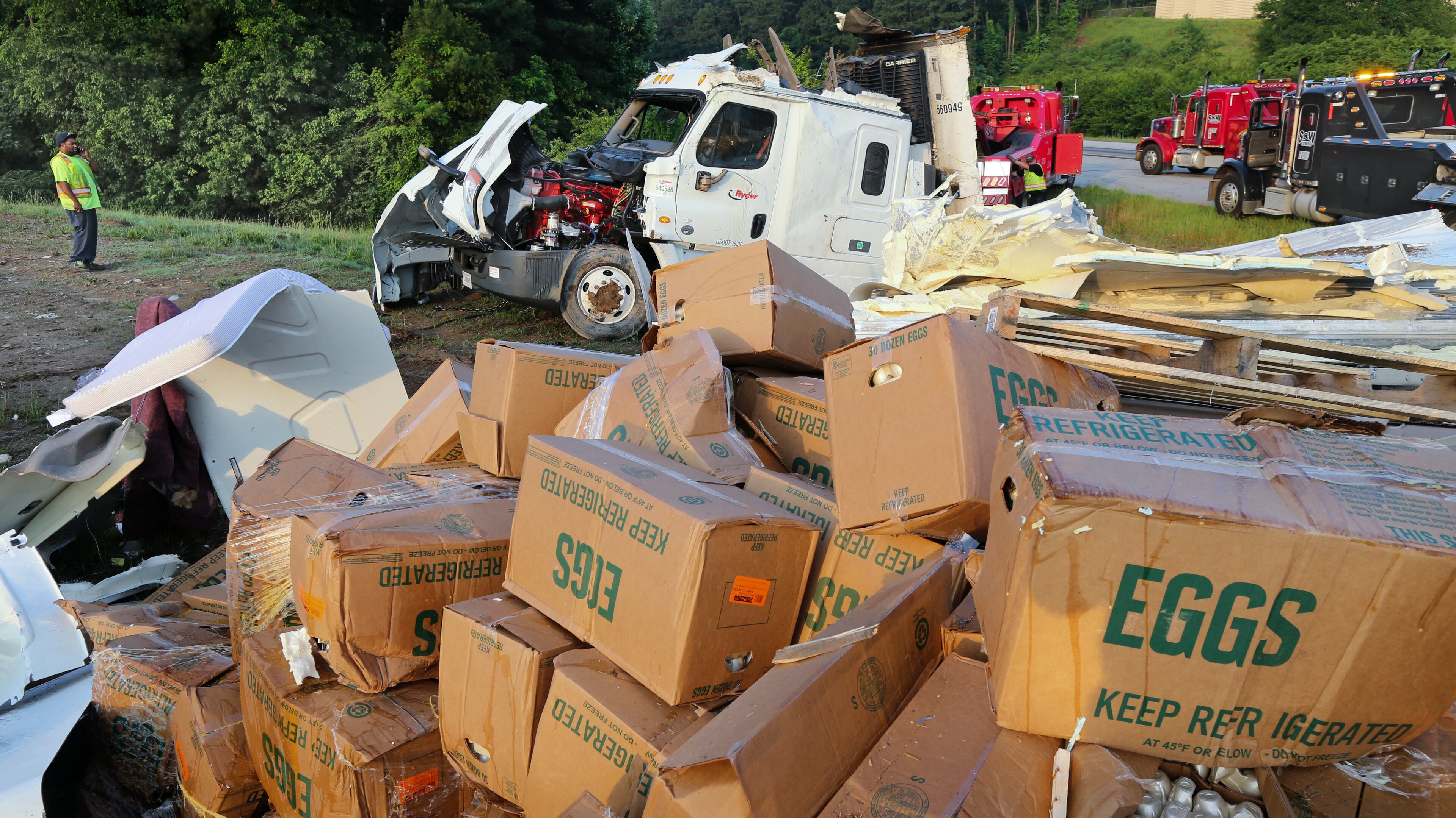 A sharply curving DeKalb County interstate ramp that has claimed numerous trucks over the years snared another on May 27, 2014, when a tractor-trailer loaded with 30,000 pounds of eggs overturned. The wreck happened on the ramp from I-285 southbound to I-20 eastbound.