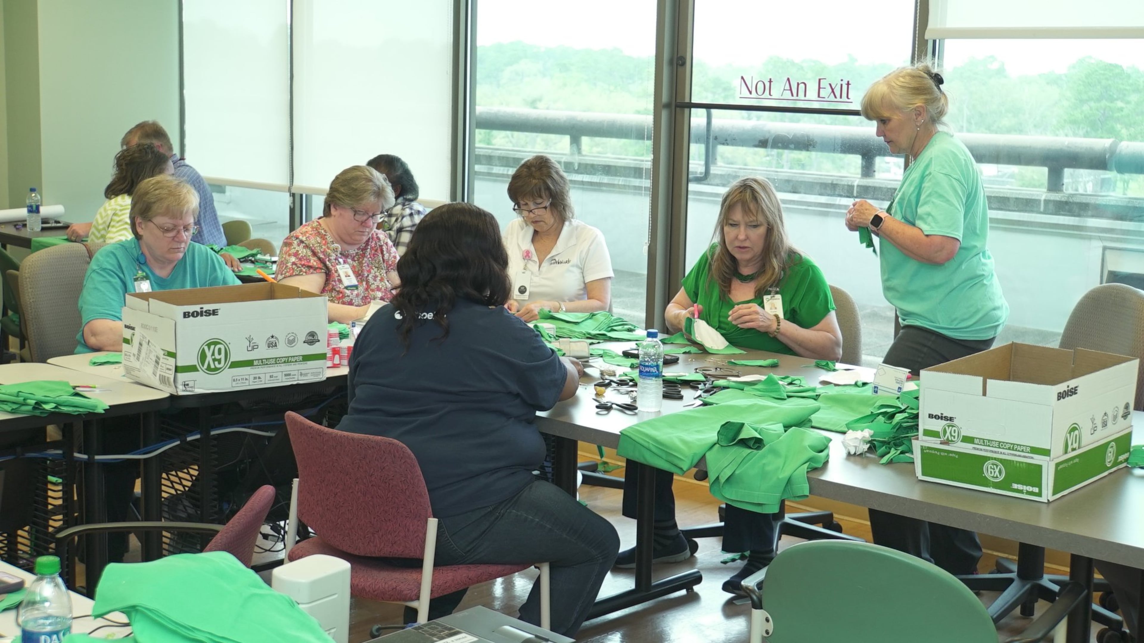 Workers at Phoebe Putney Health System in Albany volunteered to sew medical masks as the nation’s supply of protective equipment for healthcare workers runs dry. In the midst of the spread of COVID-19, the disease caused by the novel coronavirus, Phoebe Putney believes it has supplies for a few more days but none after that. It’s already sourcing protective gowns from connections in the restaurant industry and bleach from chicken plants. It finally has supplies to test patients and employees for the disease but LabCorp, which is doing the testing, appears overwhelmed and hundreds of test results remain pending days later. Photo from Tuesday, March 17, 2020.