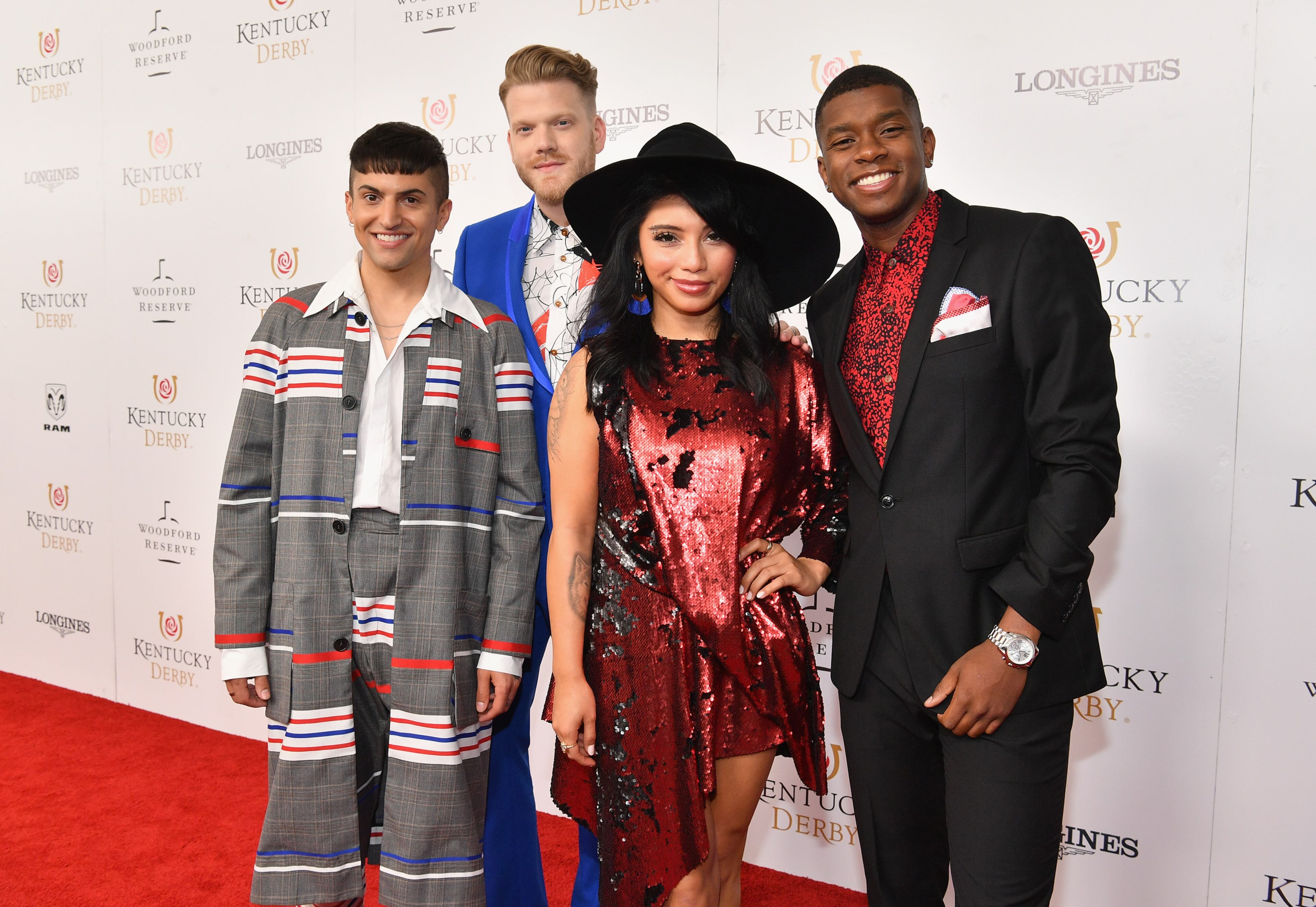 LOUISVILLE, KY - MAY 05: (L-R) Mitch Grassi, Scott Hoying, Kirstin Maldonado, and Kevin Olusola of the a cappella group Pentatonix attend Kentucky Derby 144 on May 5, 2018 in Louisville, Kentucky. (Photo by Dia Dipasupil/Getty Images for Chruchill Downs)