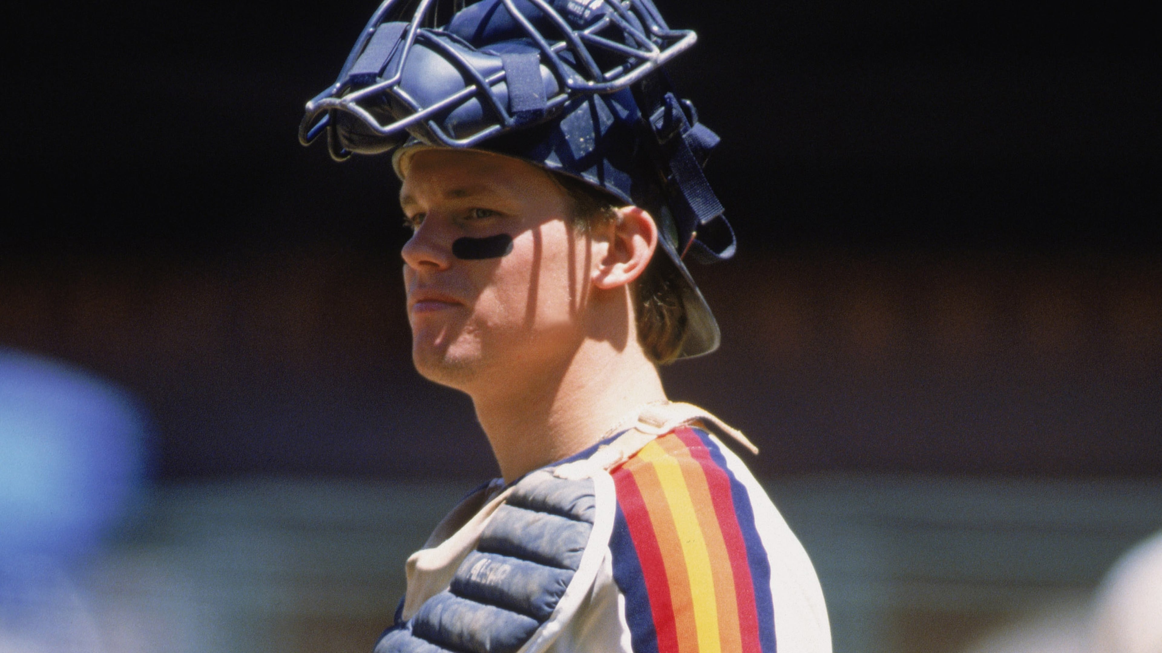 1989: Catcher Craig Biggio of the Houston Astros looks on the field during a game in the 1989 season. (Photo by: Otto Greule Jr/Getty Images)