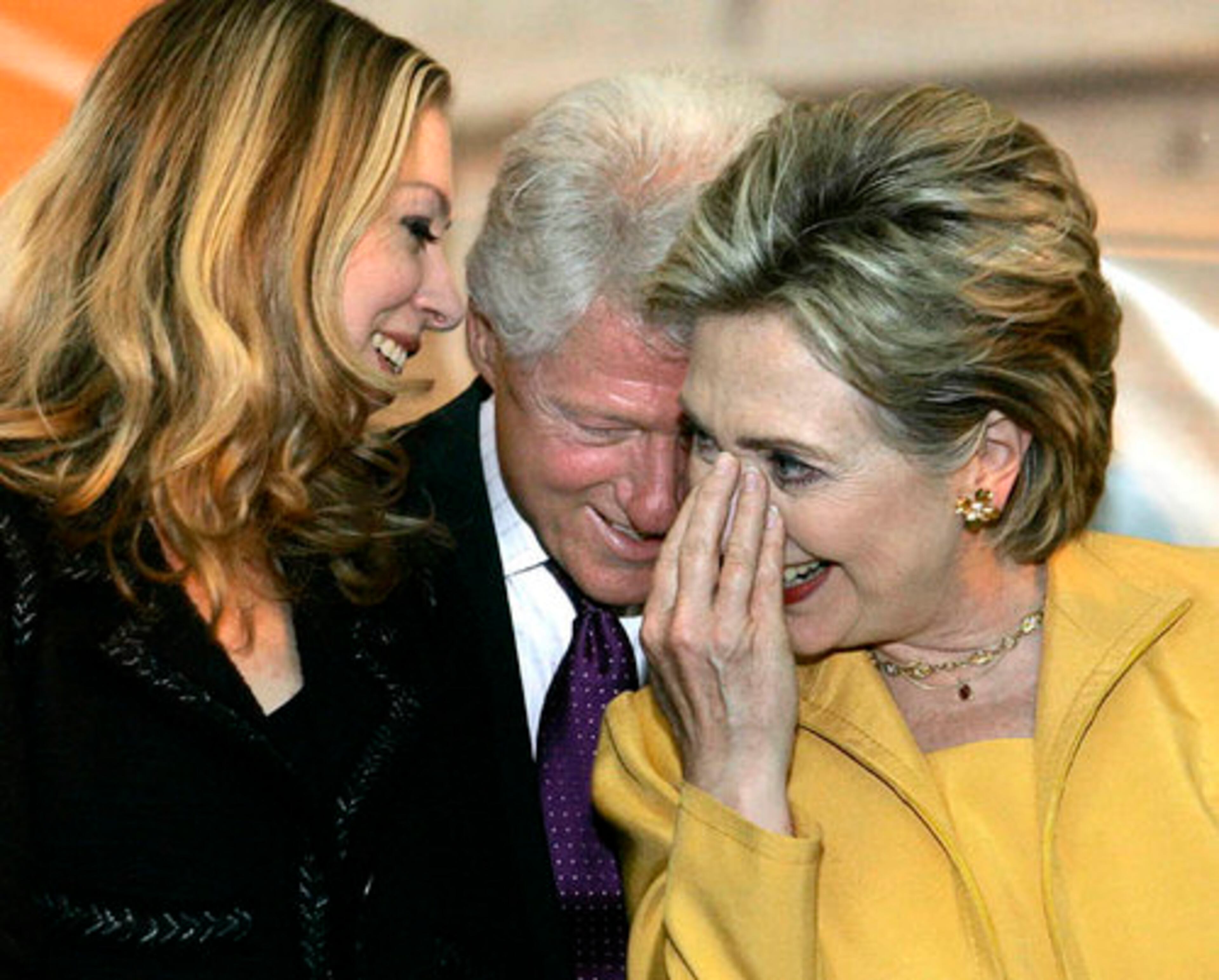 Clinton laughs with Bill and daughter Chelsea on the trail. Chelsea said she thought her mom would be a better president than her father. Bill concurred.