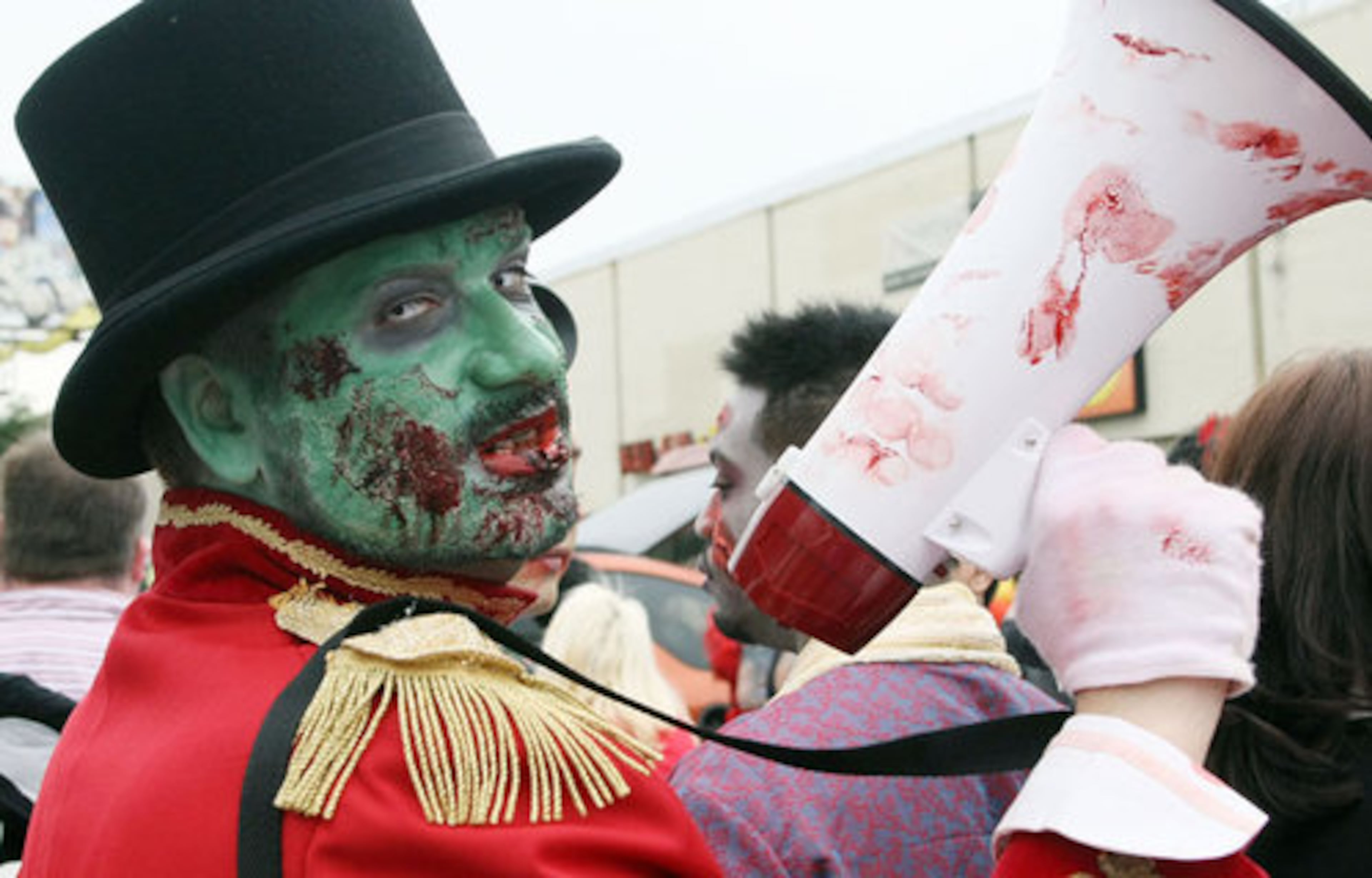 Eddie Ray prepares to lead hundreds of people in the fourth annual Zombie Walk.