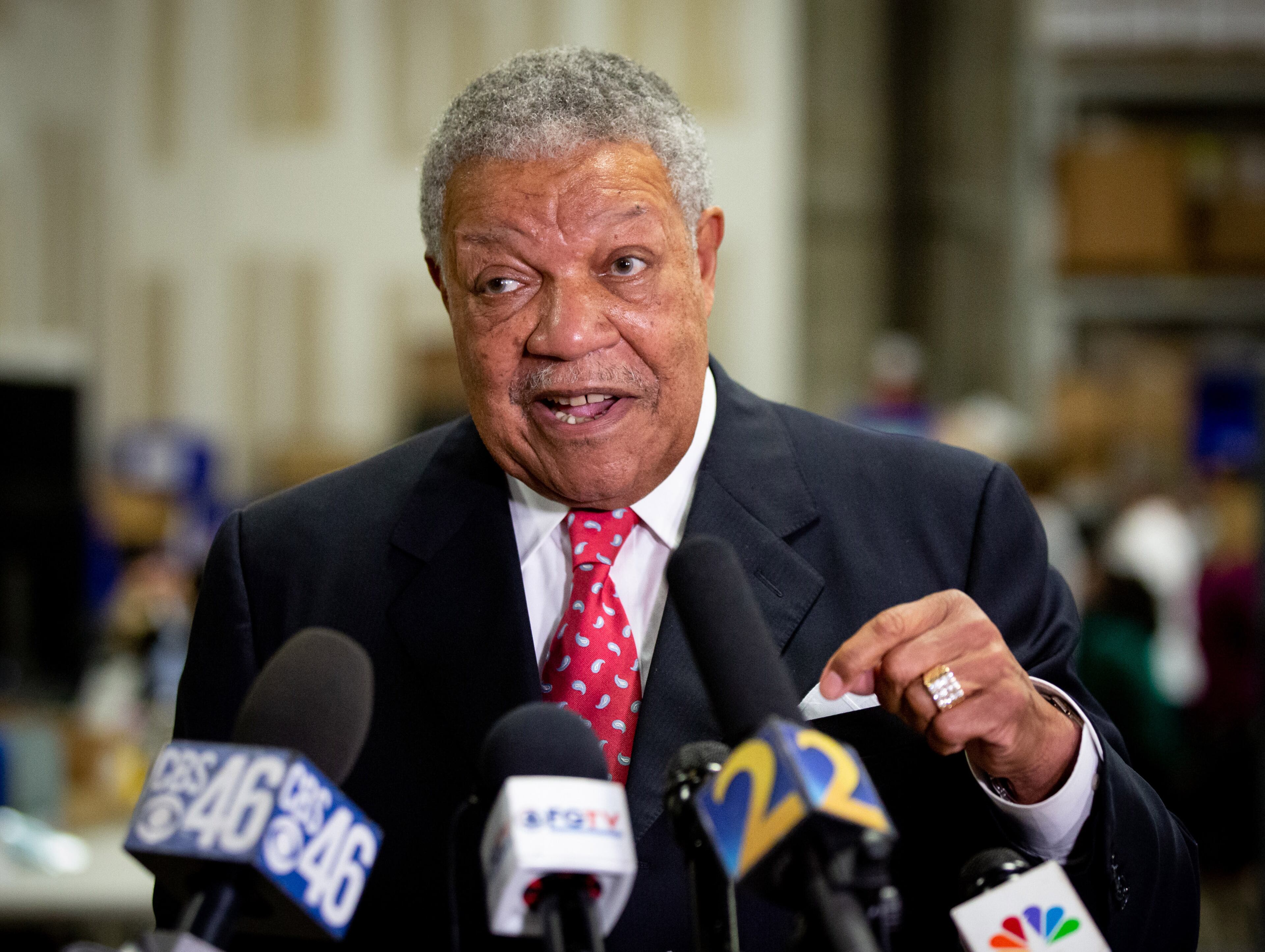 The Chairman of Fulton County Board of Commissioners Robb Pitts talks at a press conference at the Fulton County Election Warehouse Friday, November 6, 2020. STEVE SCHAEFER / SPECIAL TO THE AJC