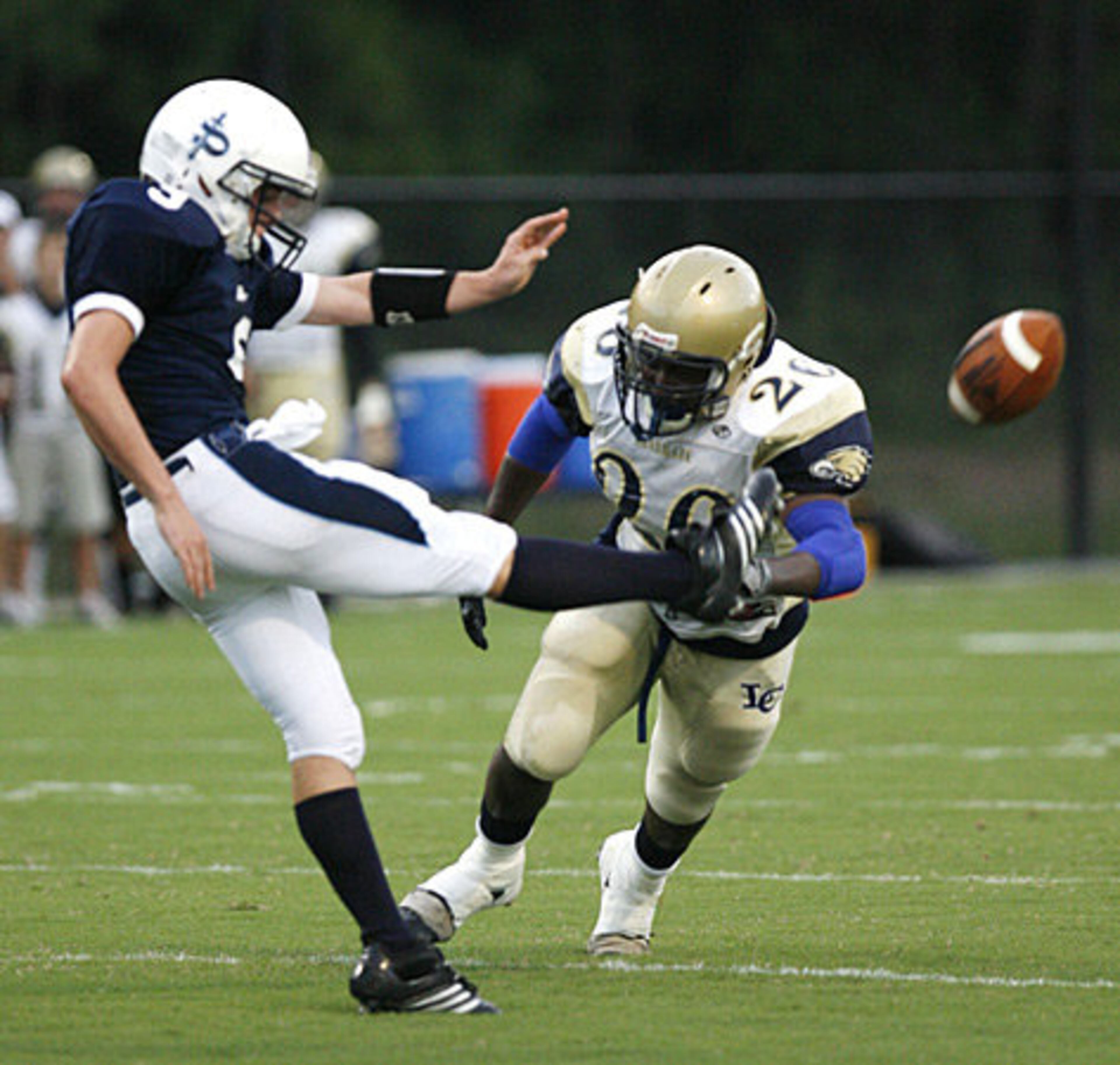 and Brewster manages to get the punt away. Landmark Christian's Donald Payne is the defender. Landmark was called for roughing and and Pace got the first down.