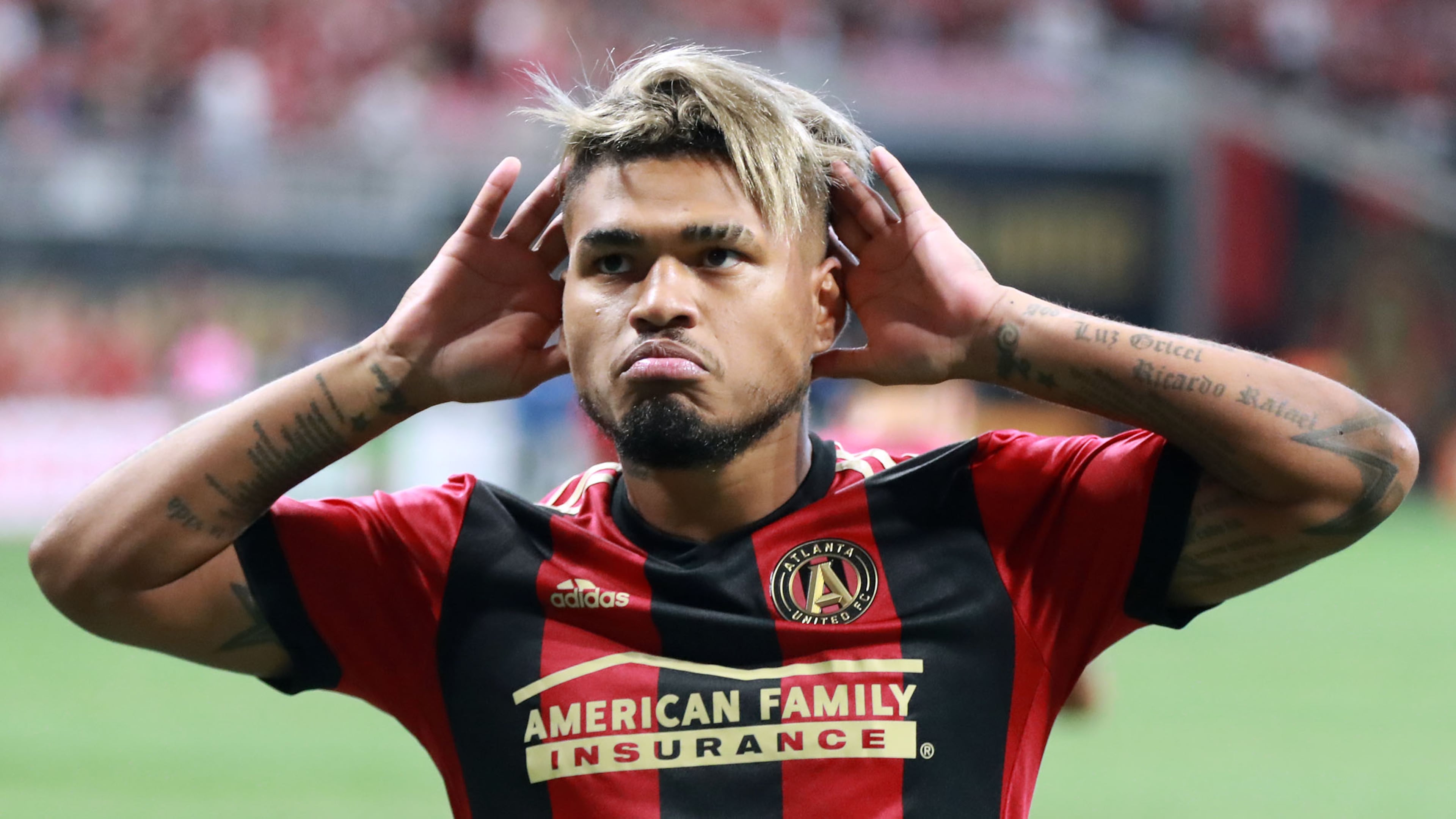 Atlanta United forward Josef Martinez reacts to scoring a goal against Orlando City on June 30, 2018, in Atlanta.