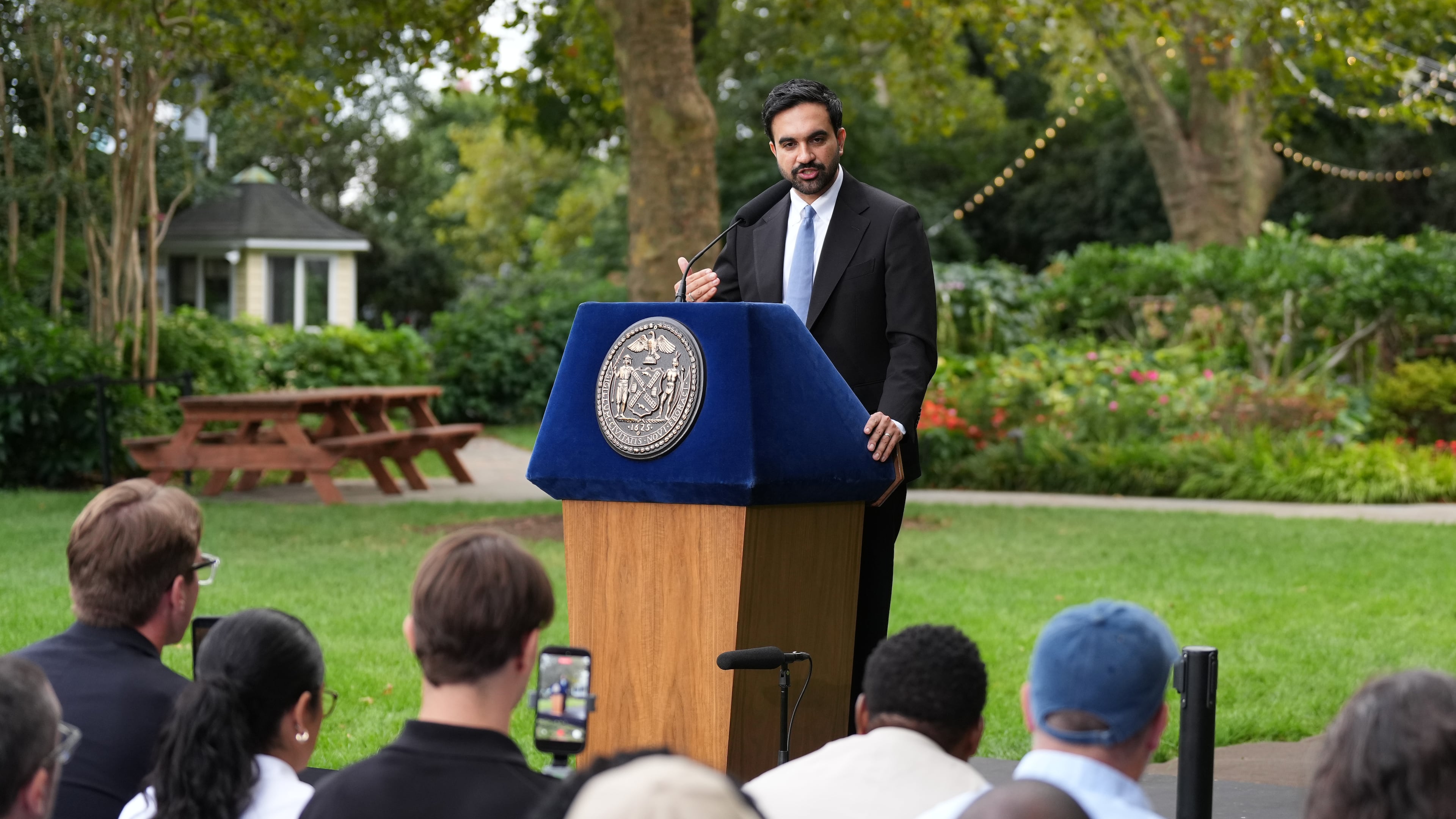 New York City Mayor Zohran Mamdani speaks to media after his meeting with President Donald Trump, Monday, Sept. 21, 2026, in New York. (AP Photo/Adam Gray)