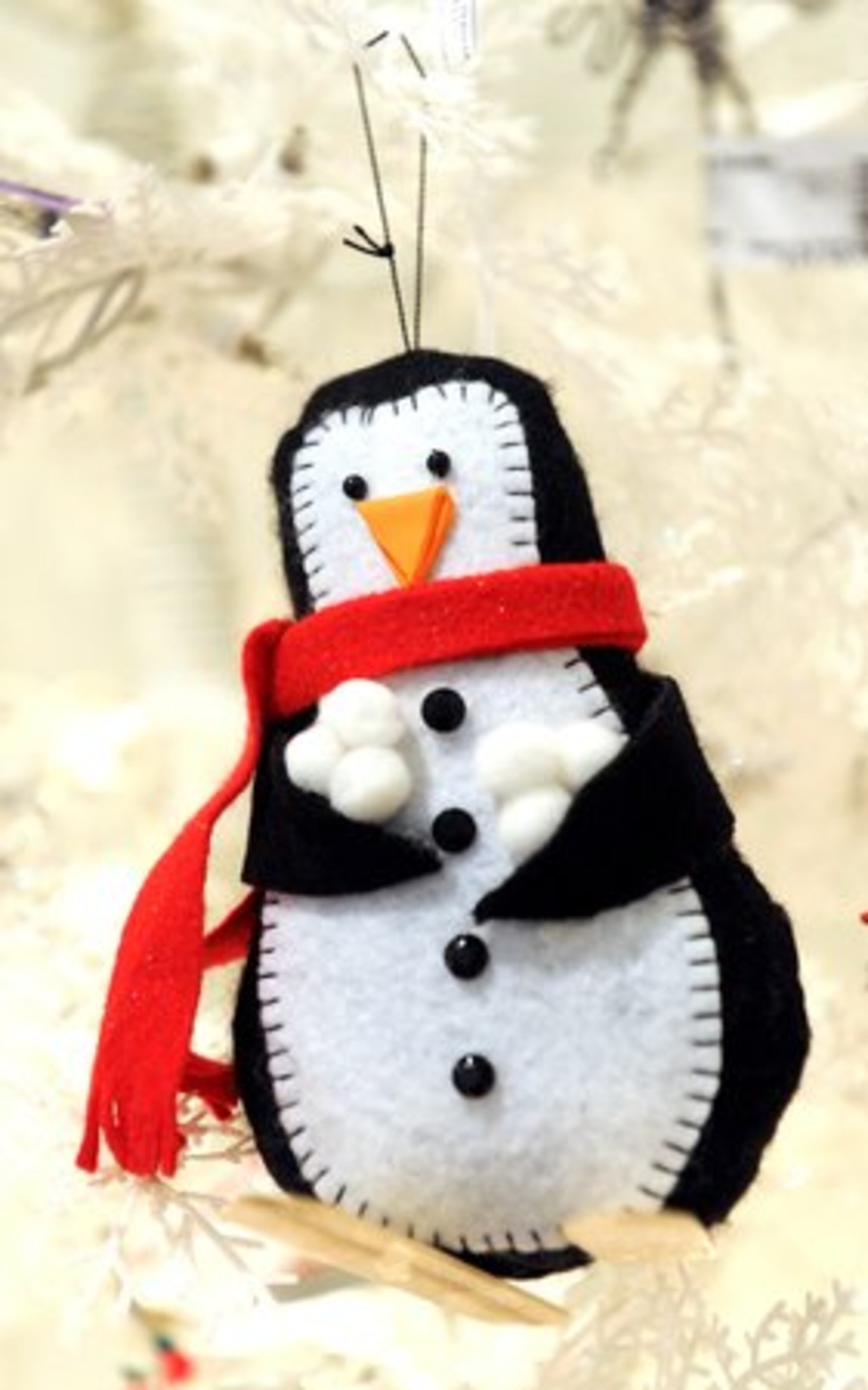 A stuffed penguin ornament, $10, by artist Avery Hardy at the Holiday Artists Market at the Spruill Center for the Arts in Dunwoody.