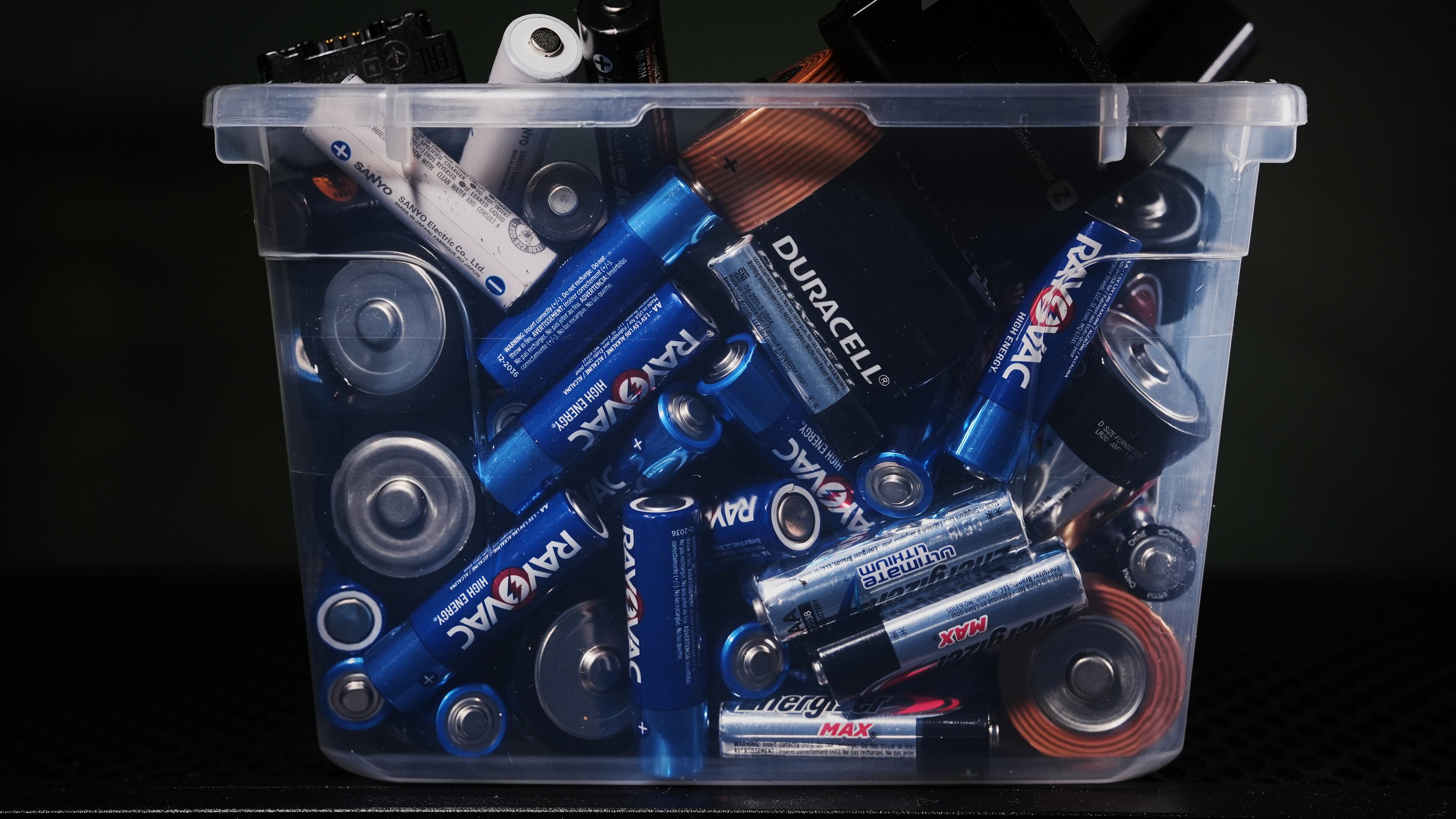 Batteries are displayed in a box Wednesday, Feb. 11, 2026, in Cincinnati. (AP Photo/Joshua A. Bickel)