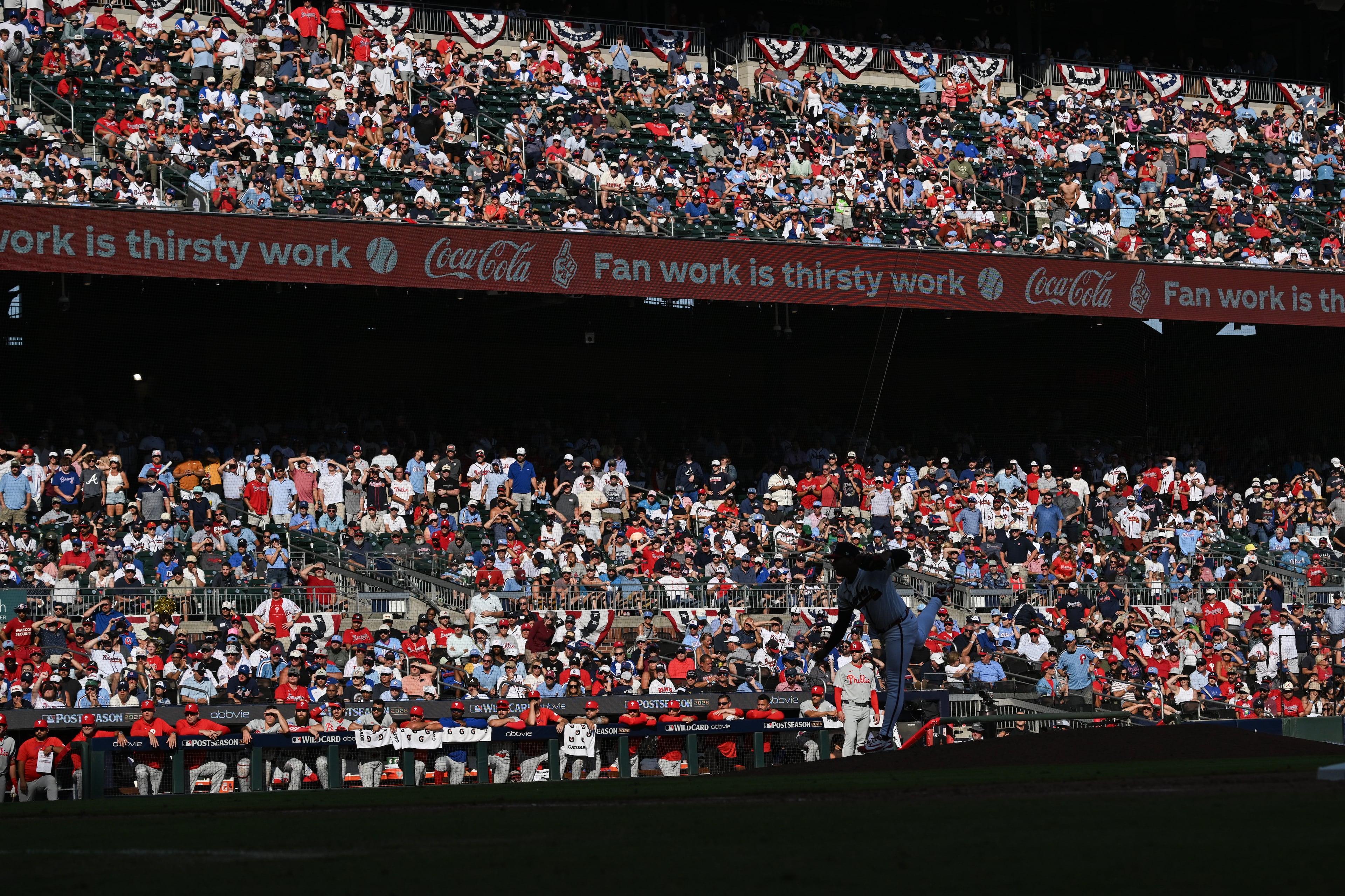 Braves pitcher Didier Fuentes delivers to a Phillies batter during Game 2 of their NL Wild Card Series on Wednesday, Sept. 30, 2026, at Truist Park in Atlanta. (Hyosub Shin/AJC)
