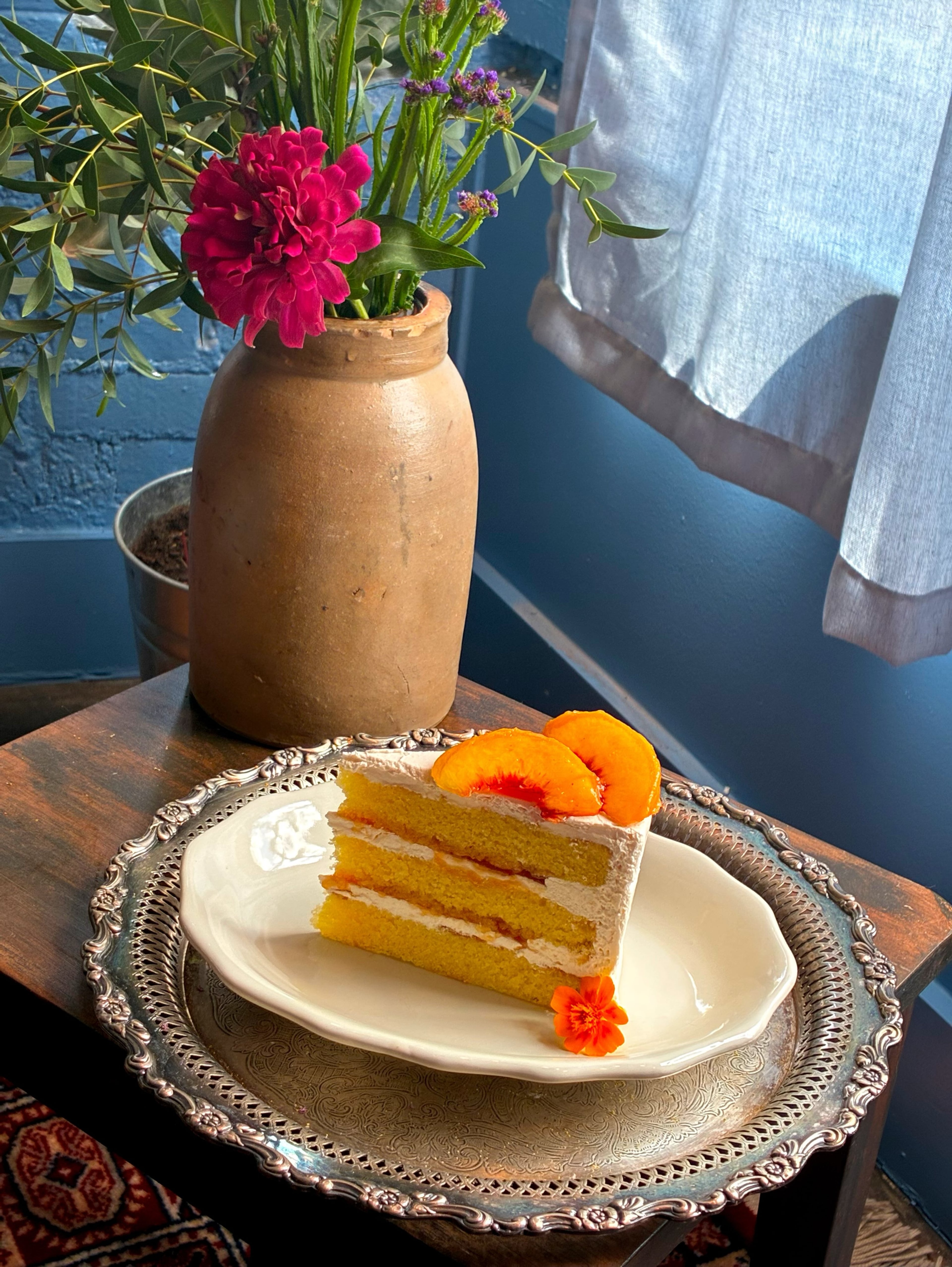 An almond-peach cake at Last Dance in Avondale Estates. (Courtesy of Kathryn Fitzgerald/Last Dance)