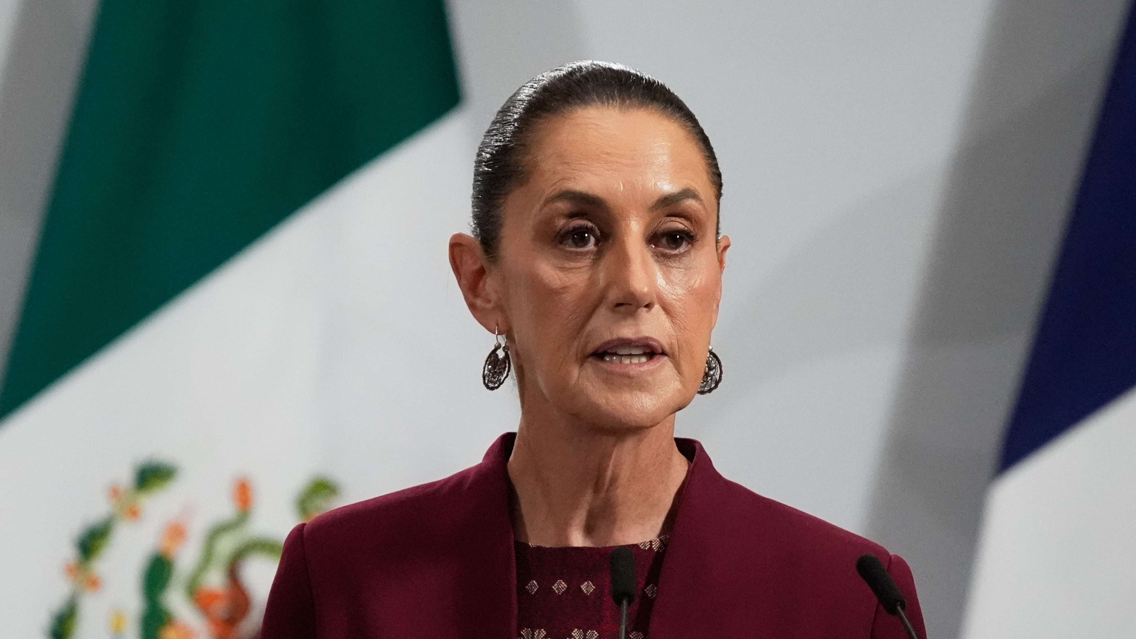 FILE - Mexican President Claudia Sheinbaum speaks at the National Palace in Mexico City, Nov. 7, 2025. (AP Photo/Marco Ugarte, File)