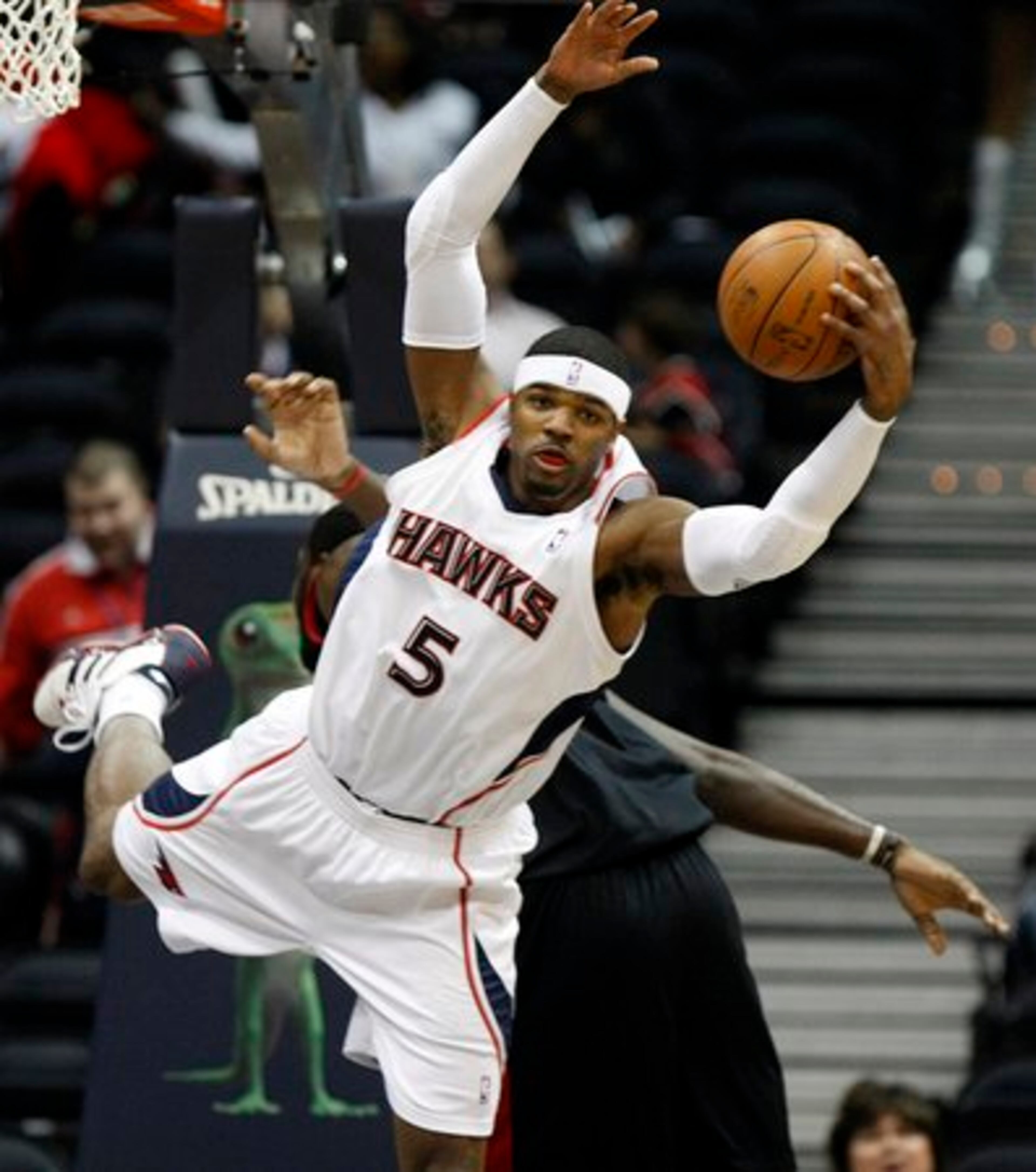 Hawks forward Josh Smith makes a leaping catch to steal a pass intended for Portland Trail Blazers Greg Oden. The Blazers were making their only trip to Atlanta this season. The Hawks won their earlier meeting in Portland 97-91.