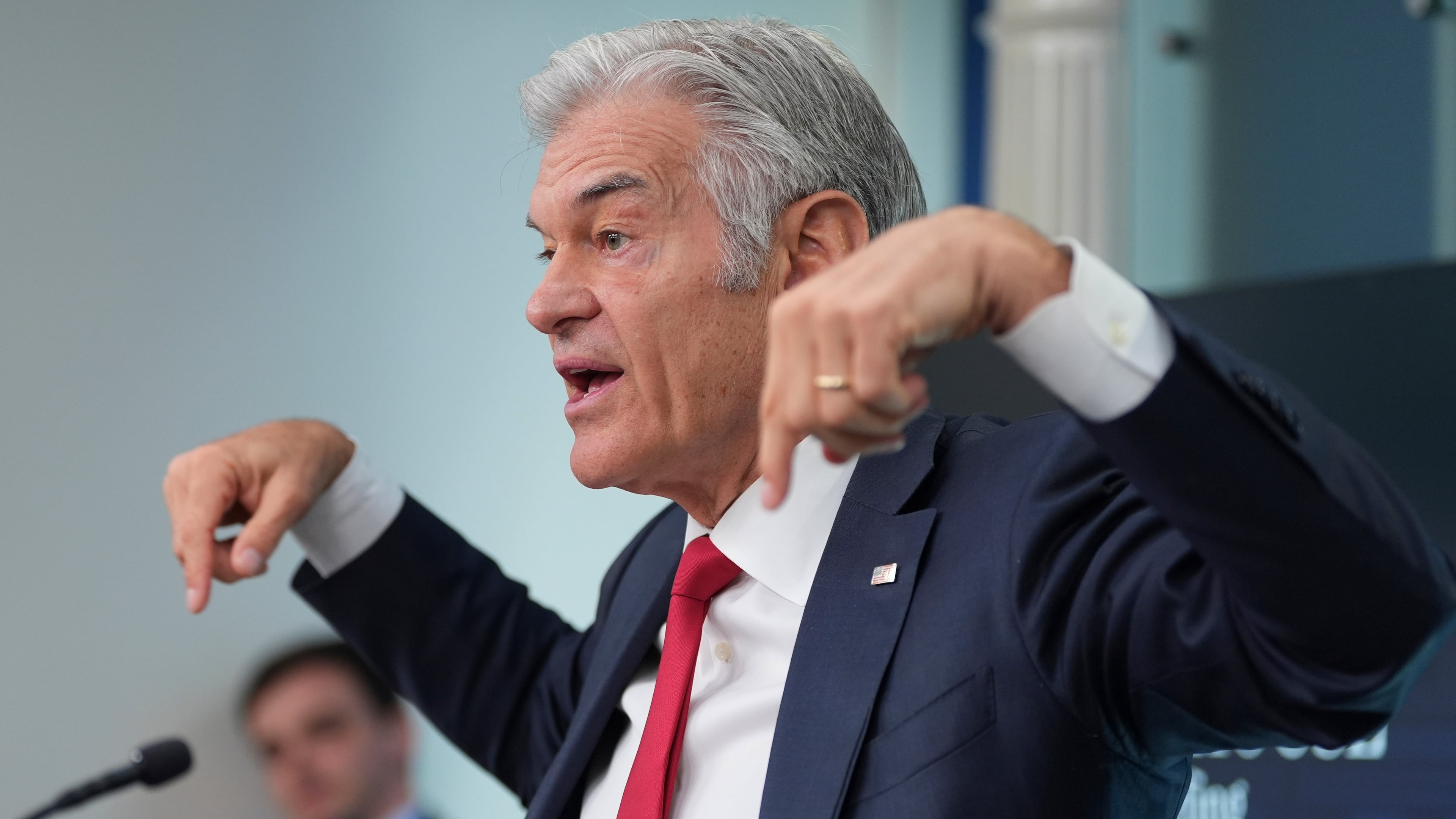 Centers for Medicare & Medicaid Services administrator Dr. Mehmet Oz speaks with reporters in the James Brady Press Briefing Room at the White House, Tuesday, June 2, 2026, in Washington. (AP Photo/Alex Brandon)