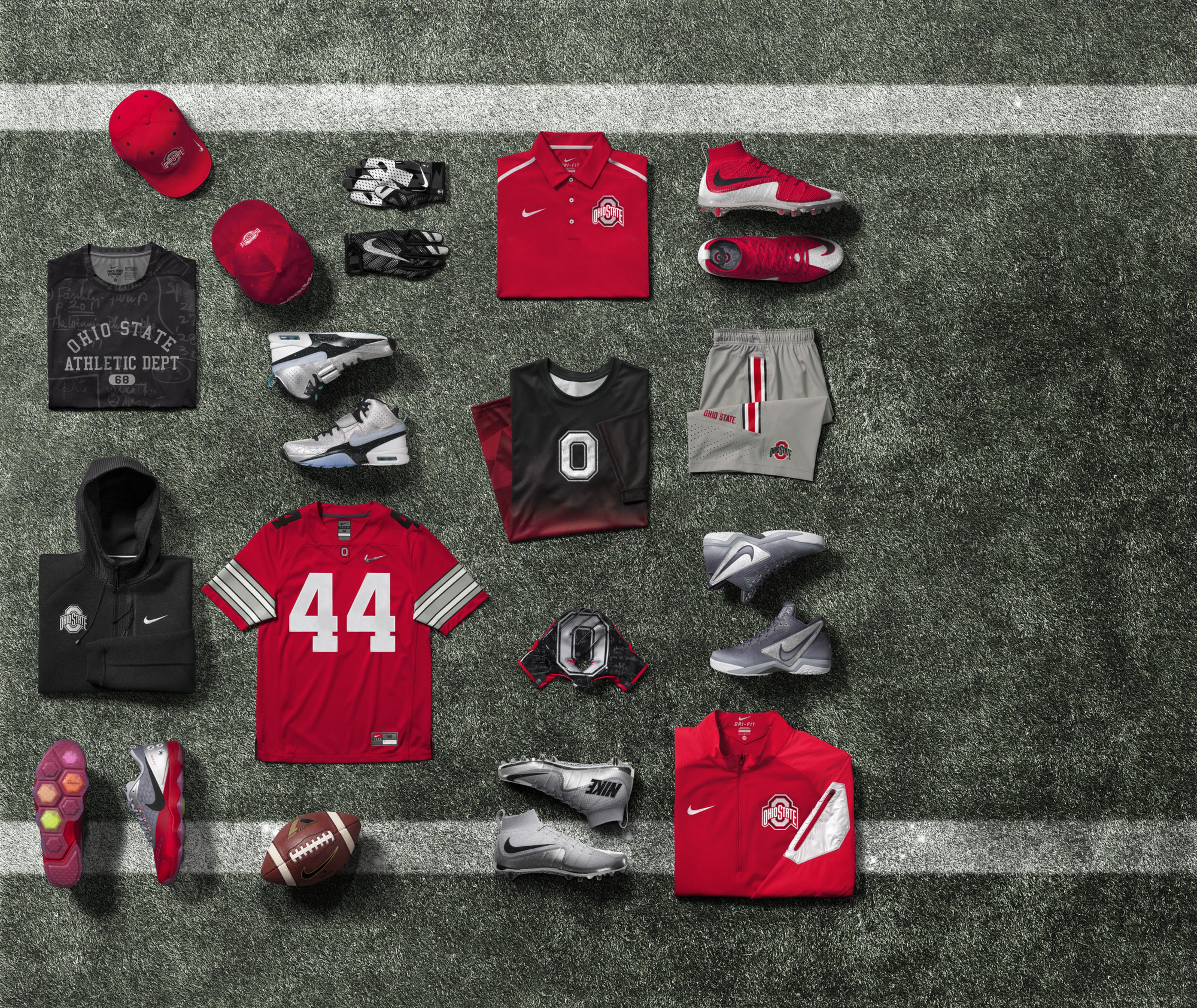 A complete look at the uniform changes base layers to the shoes for Ohio State. Each pair of cleats worn by players were made using 5 recycled plastic bottles.