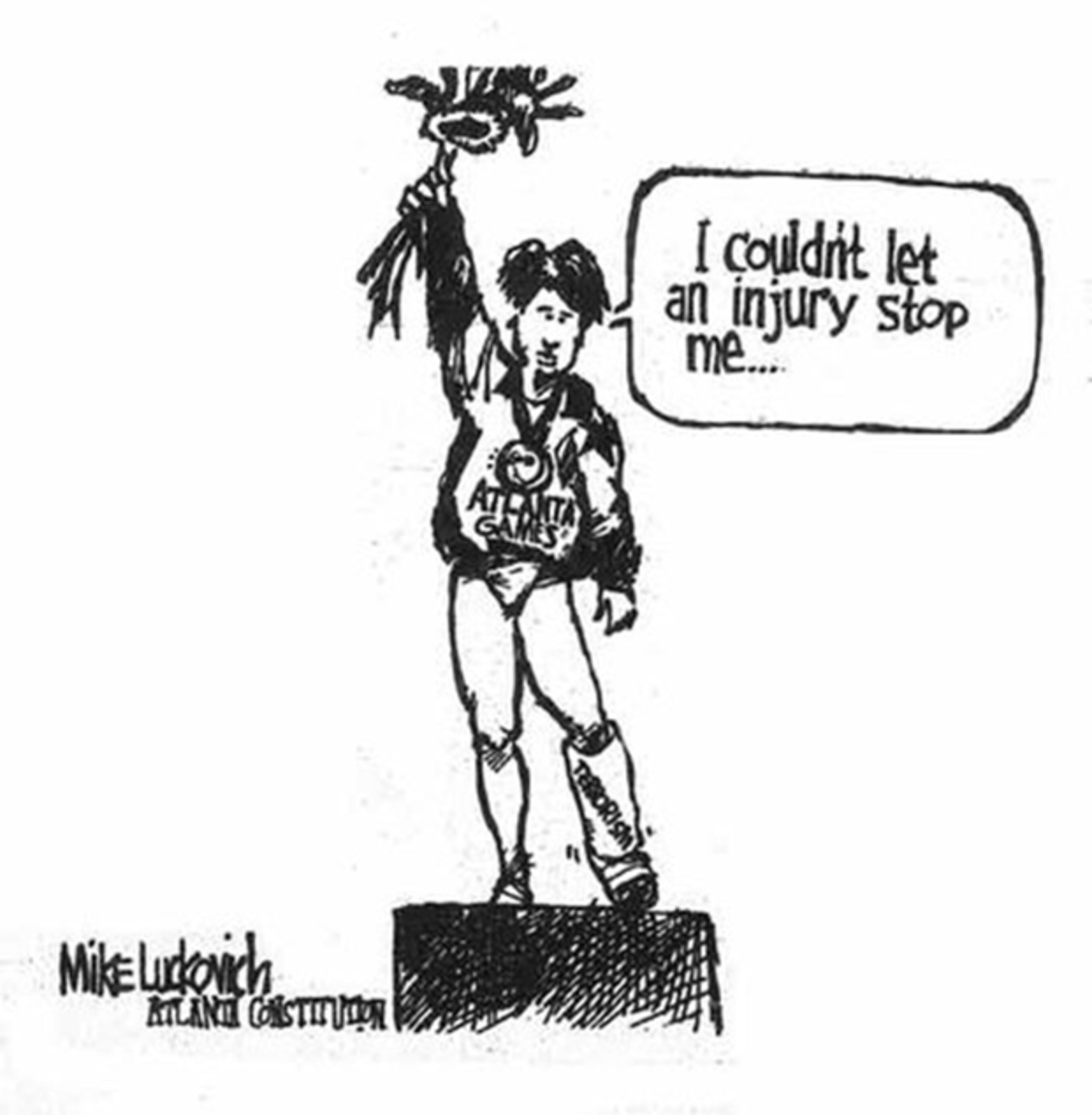 July 1996: Mike's illustration of the spirit of the Atlanta Games after the Centennial Olympic Park bombing.