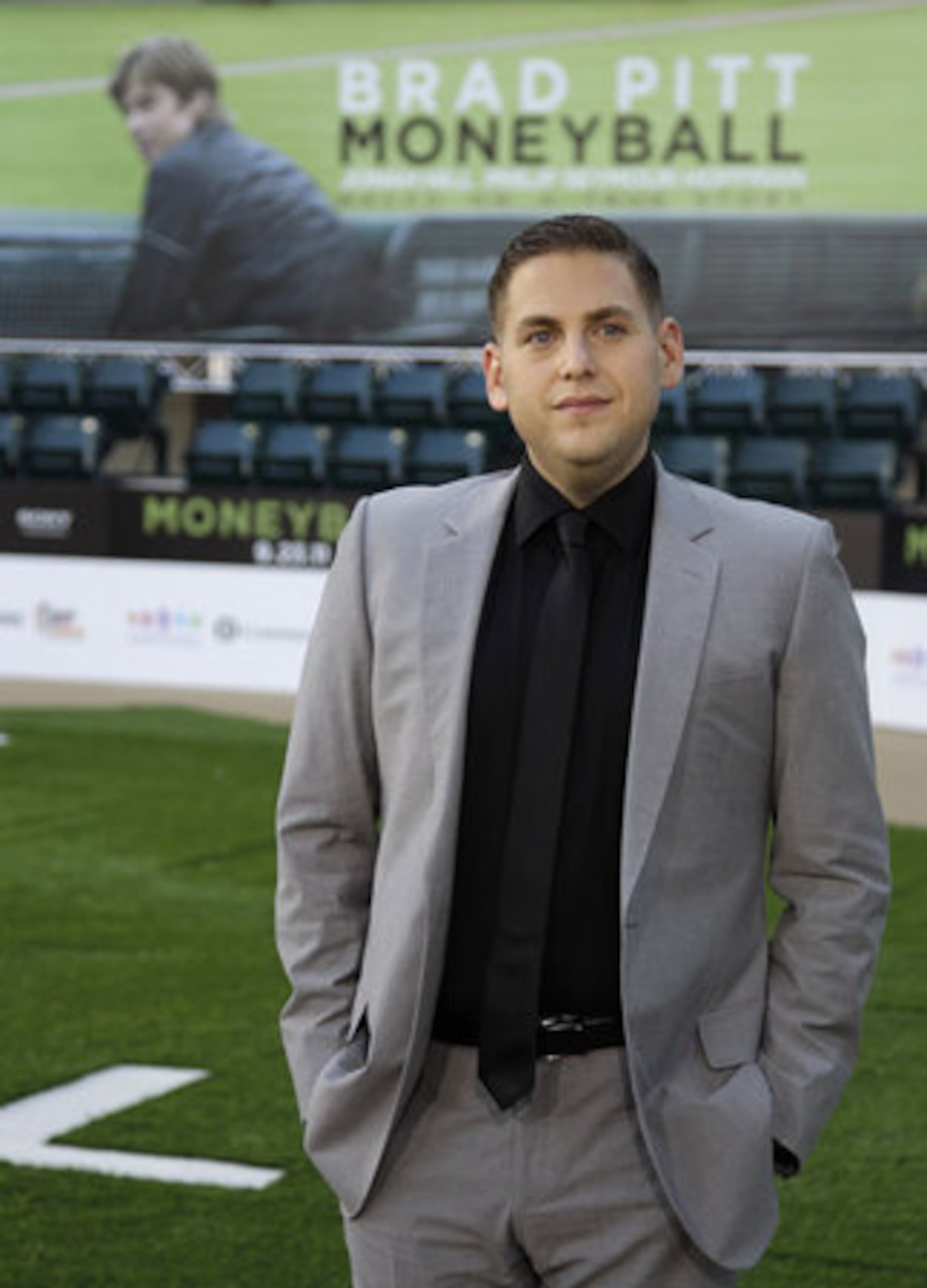 A slimmed-down Jonah Hill arrives at the "Moneyball" screening. Hill plays Peter Brand in the film, a fictional character based on Paul DePodesta, former assistant to general manager Billy Beane.
