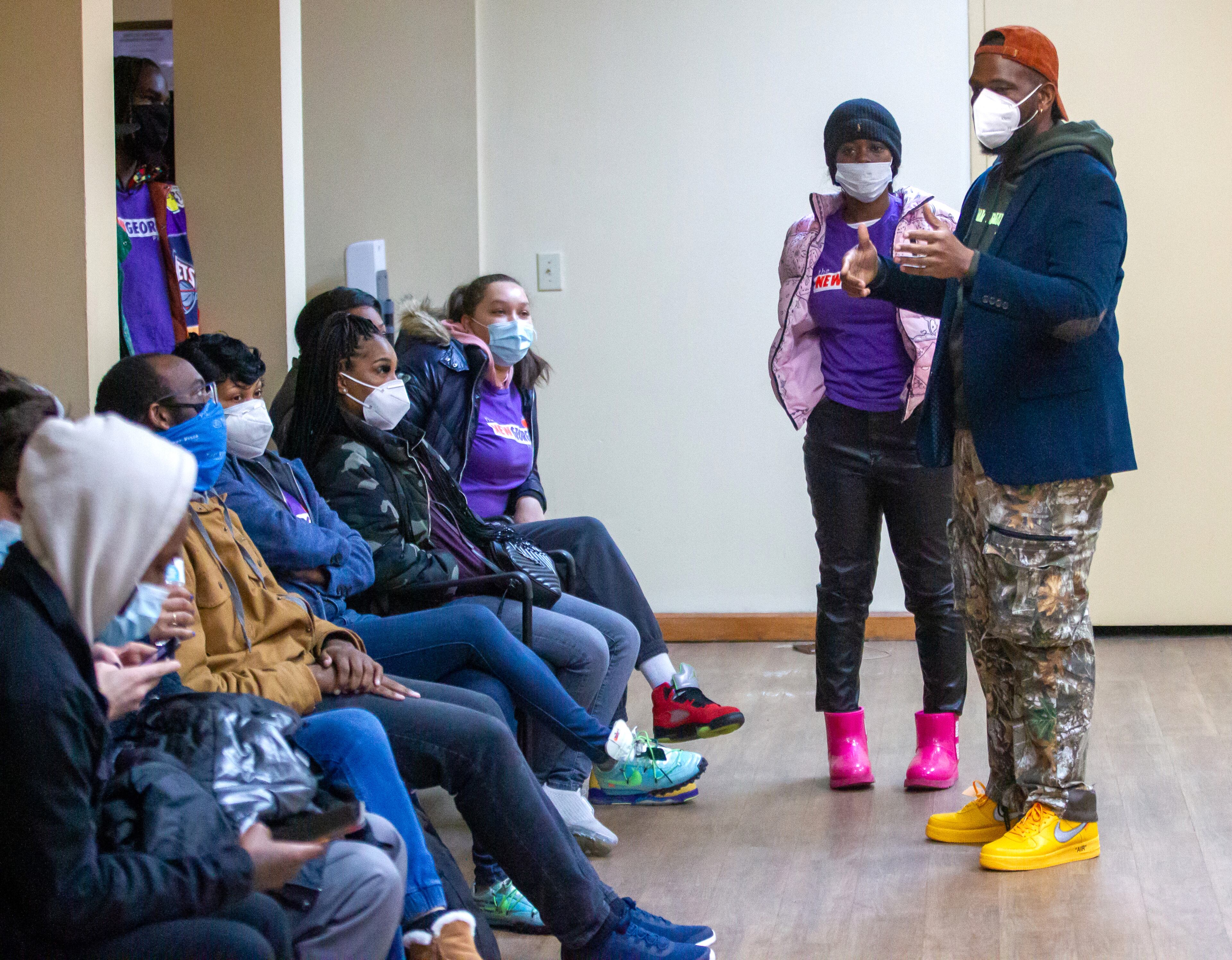 New Georgia Project regional organizer Brandt Lewis (right) talks to volunteers at the start of the vaccination clinic located in the Lady of Lourdes Catholic Church on Monday, January 17, 2022. Day of service events were held across metro Atlanta on the holiday to honor the legacy of the Rev. Martin Luther King Jr. (Photo: Steve Schaefer for The Atlanta Journal-Constitution)