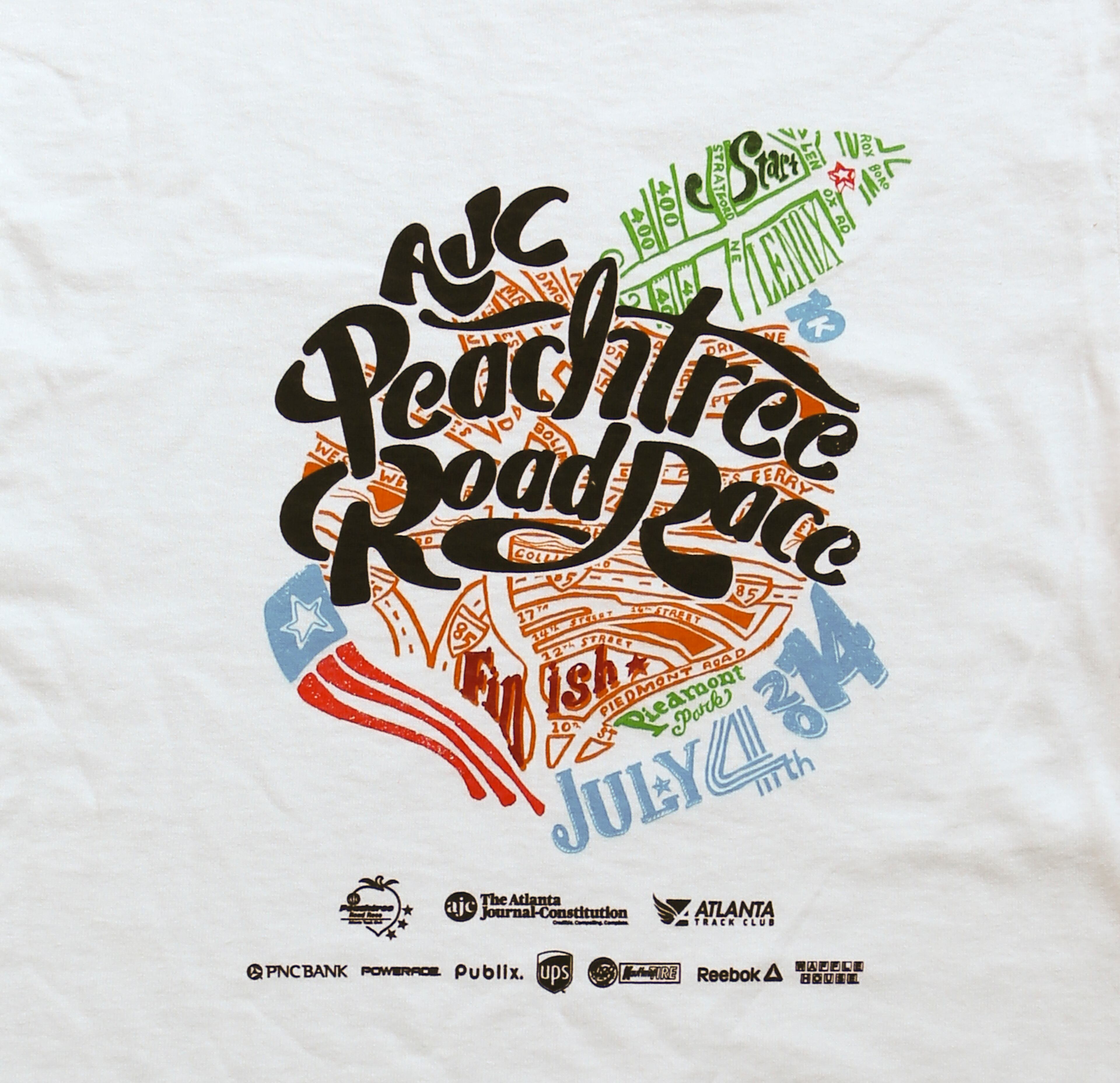 The new 2014 Peachtree Road Race T-shirt.