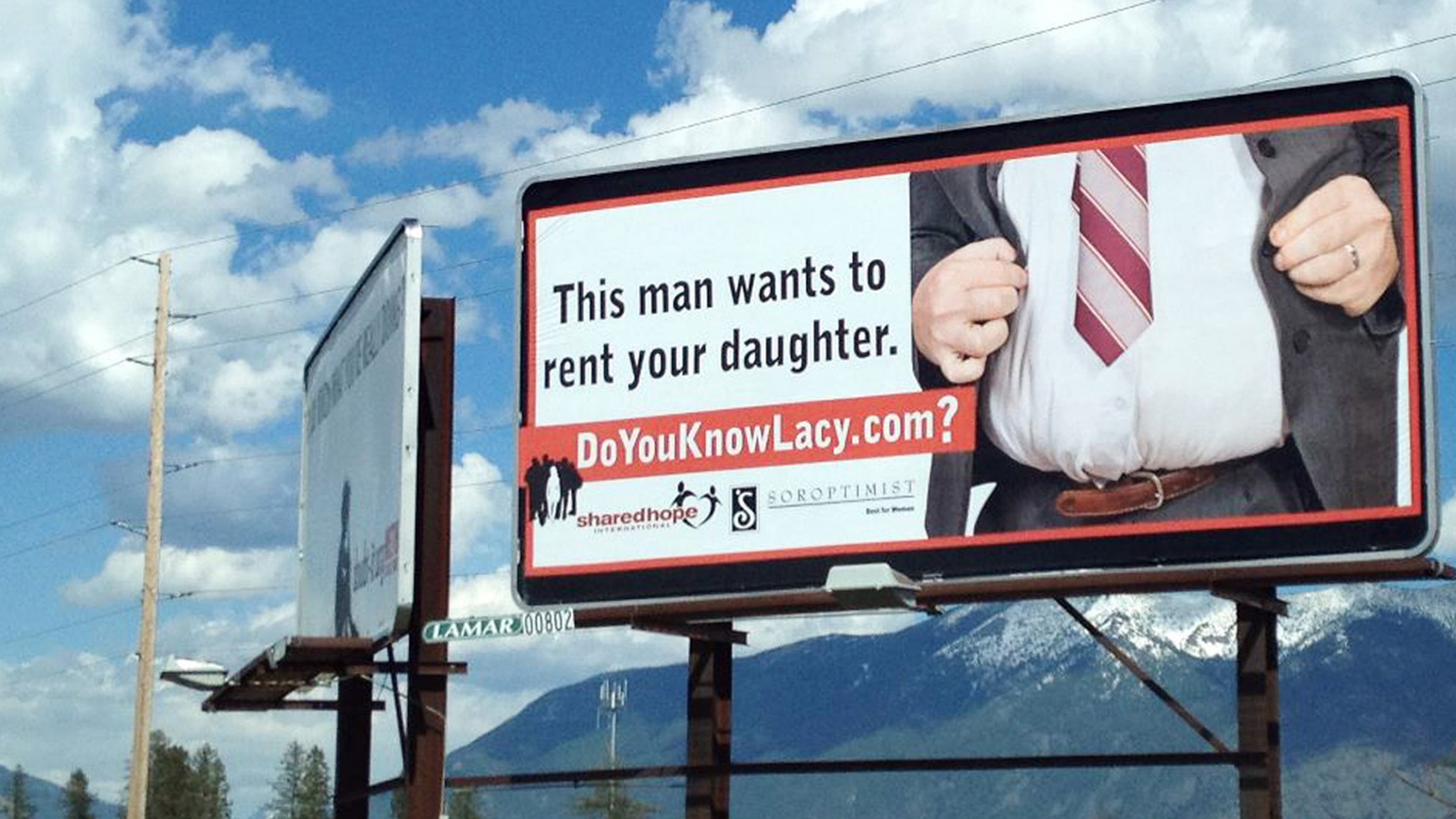 A billboard in Montana designed to raise awareness about the problem of child sex trafficking.