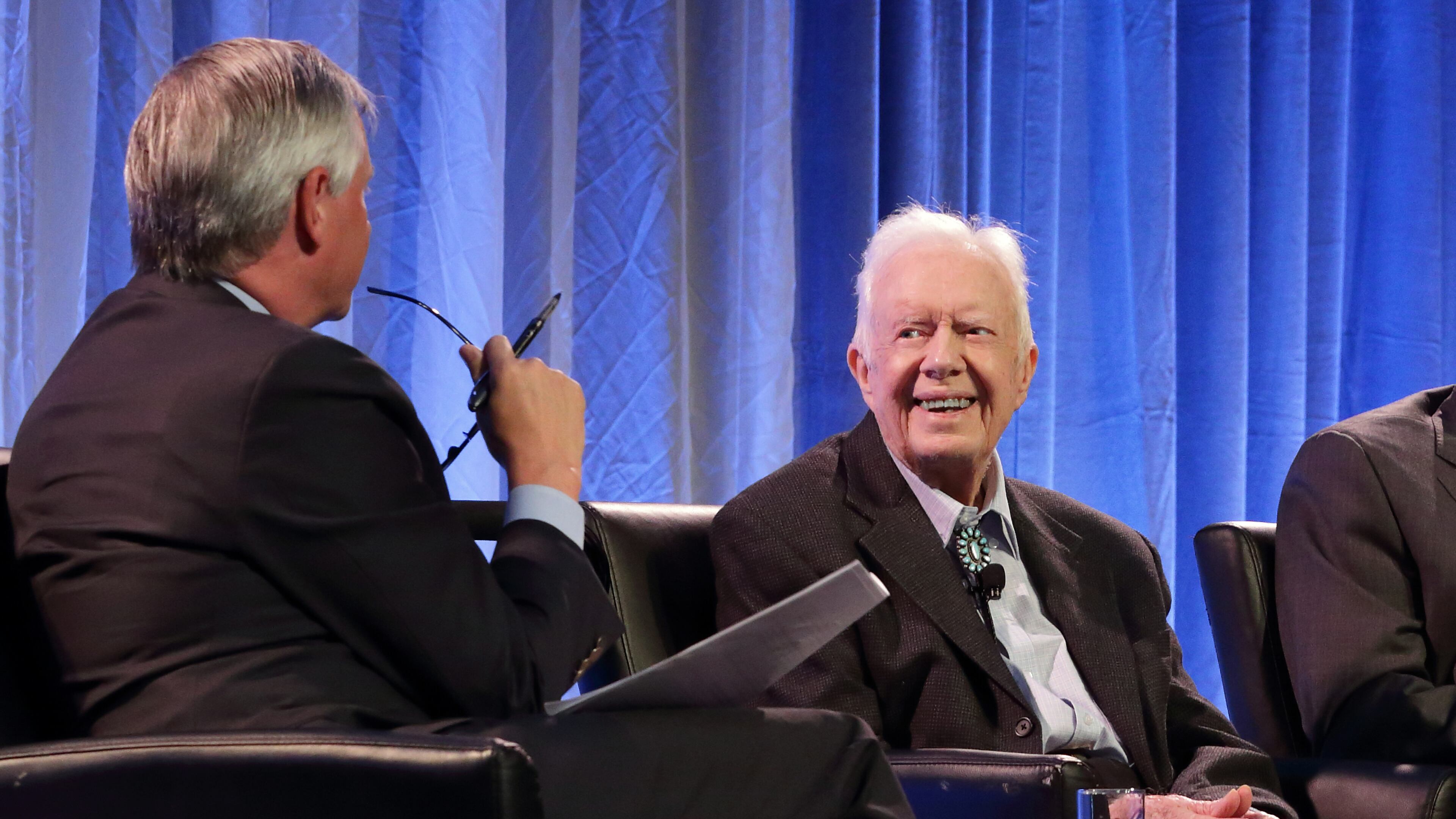 Former President Jimmy Carter, 94, was all smiles this week at his annual Carter Center Weekend. On Friday, he told presidential historian Jon Meacham was elected with the help of the Russians.