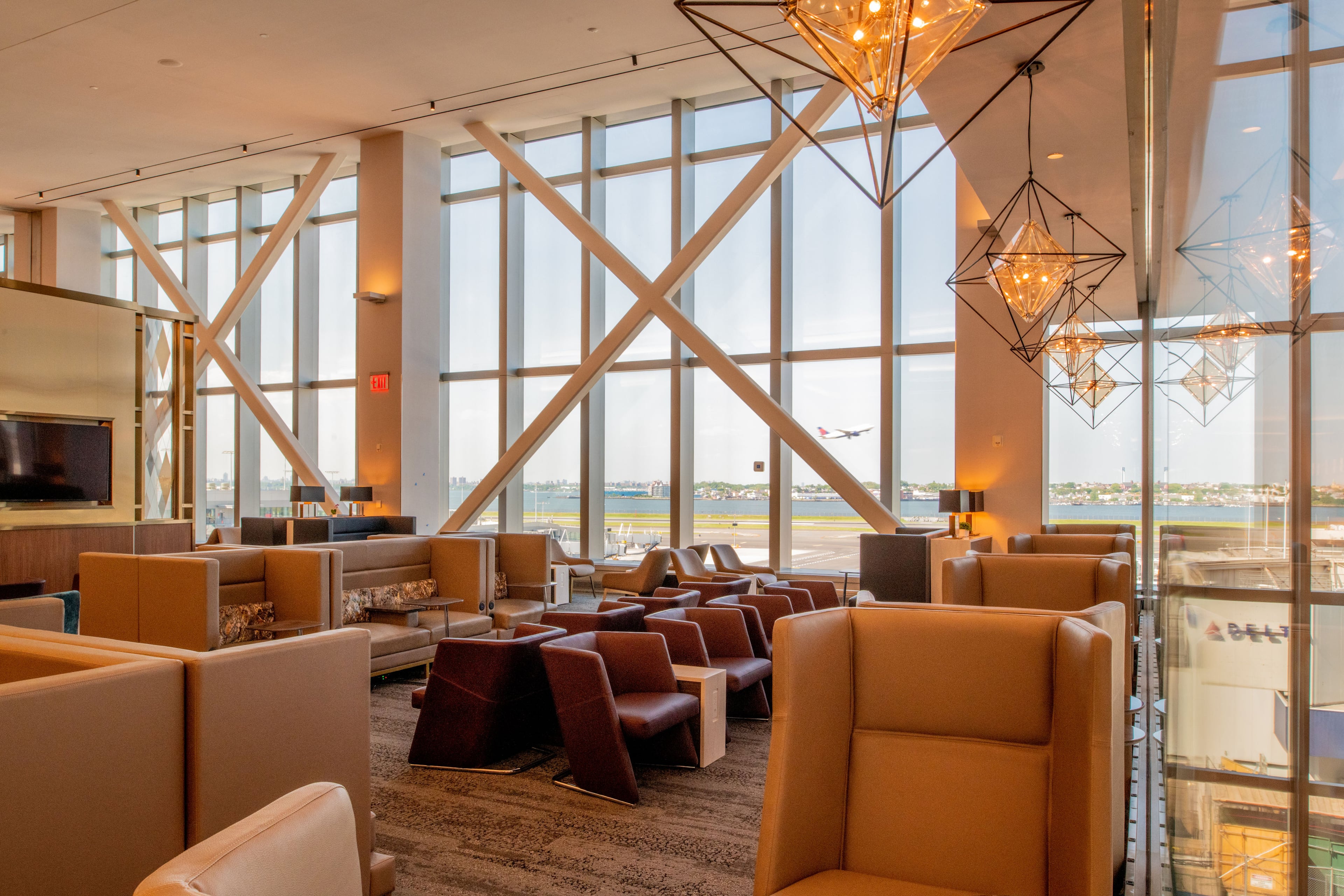 Delta's Terminal C at LaGuardia Airport has a 34,000-square-foot Sky Club that can seat nearly 600 people. The club is pictured here on May 30, 2022, before it opened to the public. (Chris Rank, Rank Studios. Source: Delta)