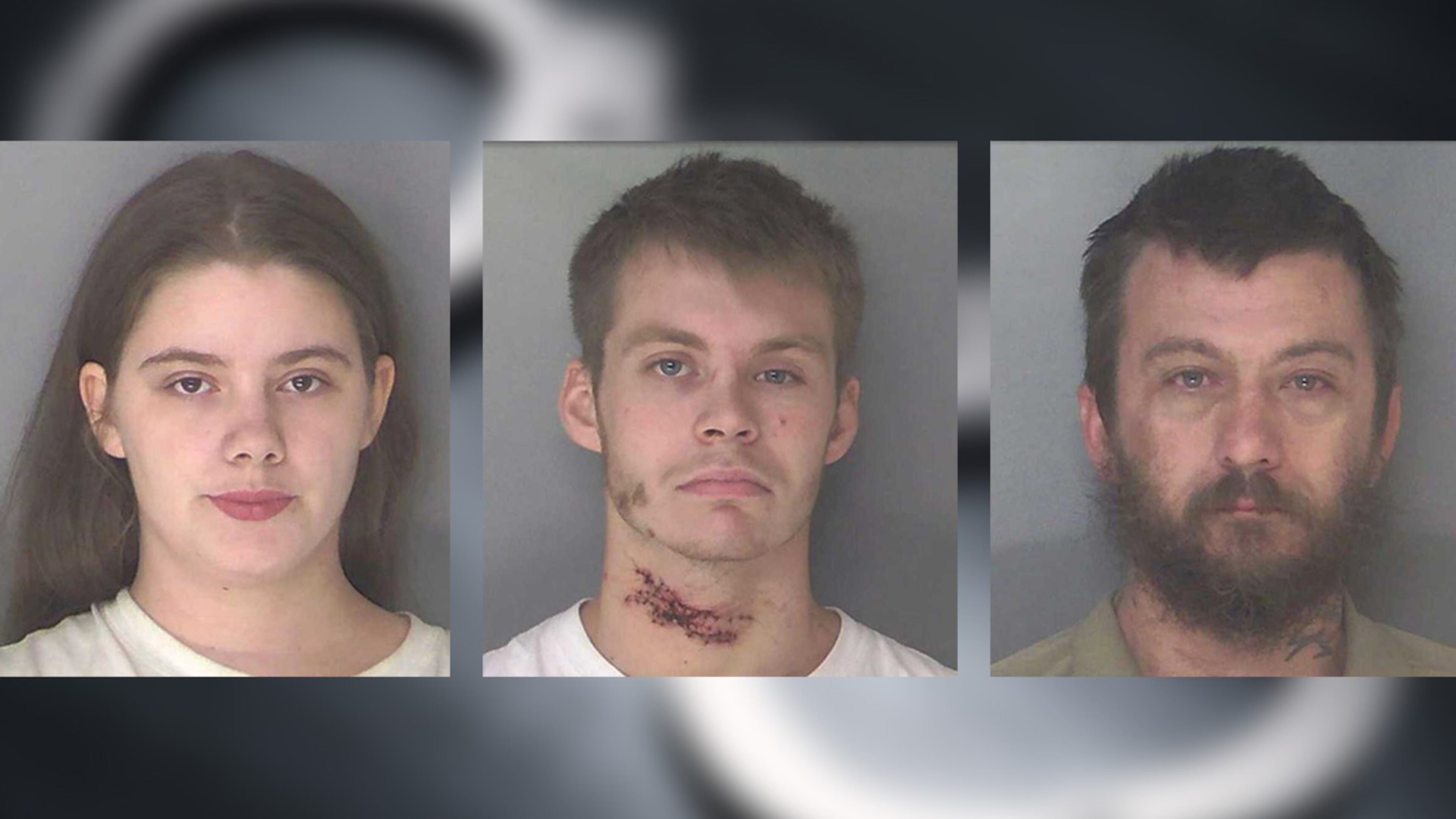 Elizabeth Allen (from left), Marshall Fleming and Daniel Gillstrap are each facing murder charges related to the death of 53-year-old Stiles Stilley, the Douglas County Sheriff's Office said.