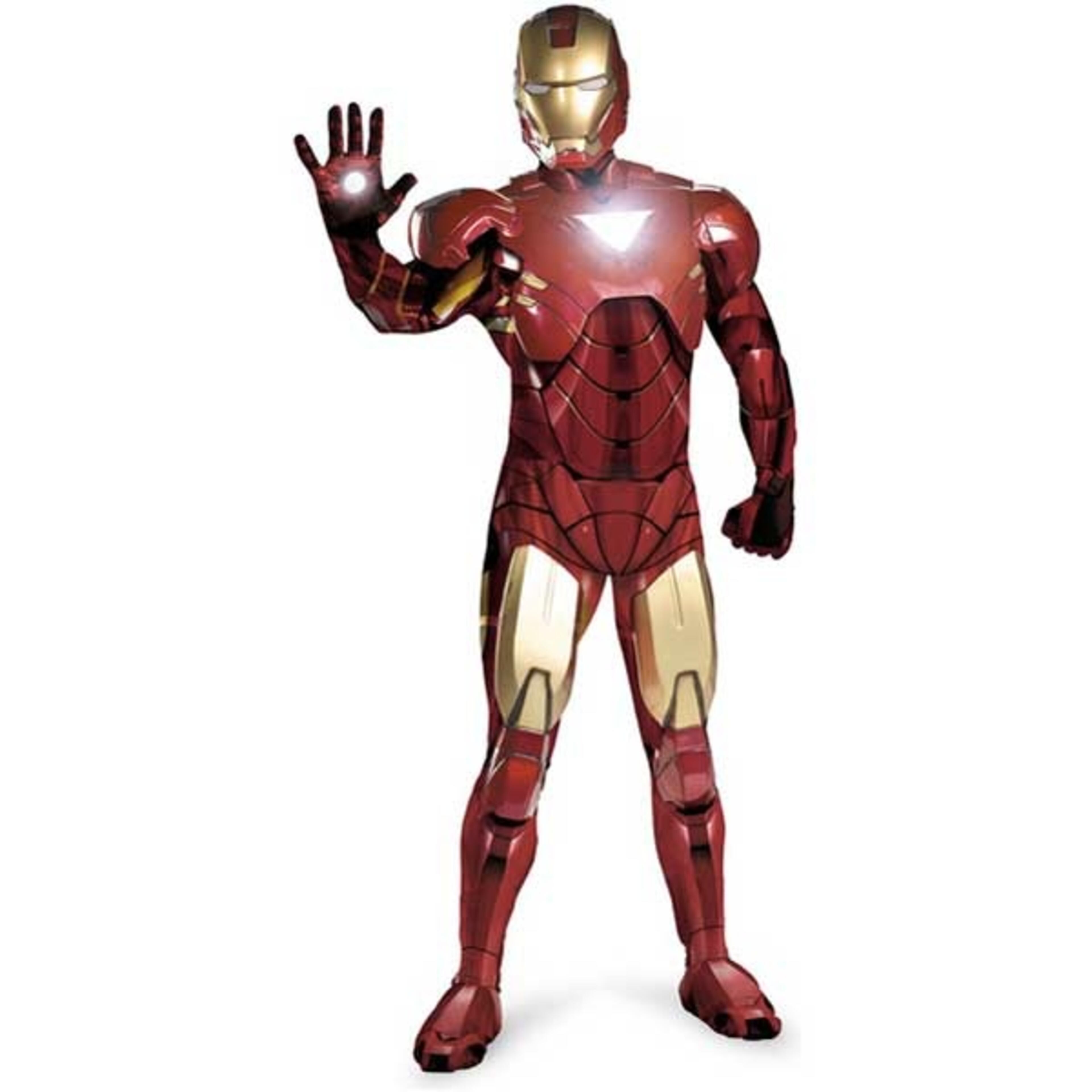 Unleash your powers with this Super Deluxe Iron Man Costume! Mark VI Iron Man Costume features a metallic red and gold Mark VI armor bodysuit complete with hand and shoe covers, thigh armor, and a full Iron Man helmet. Separate breastplate and shoulder armor contains the light-up arc reactor. $199.99 at partycity.com