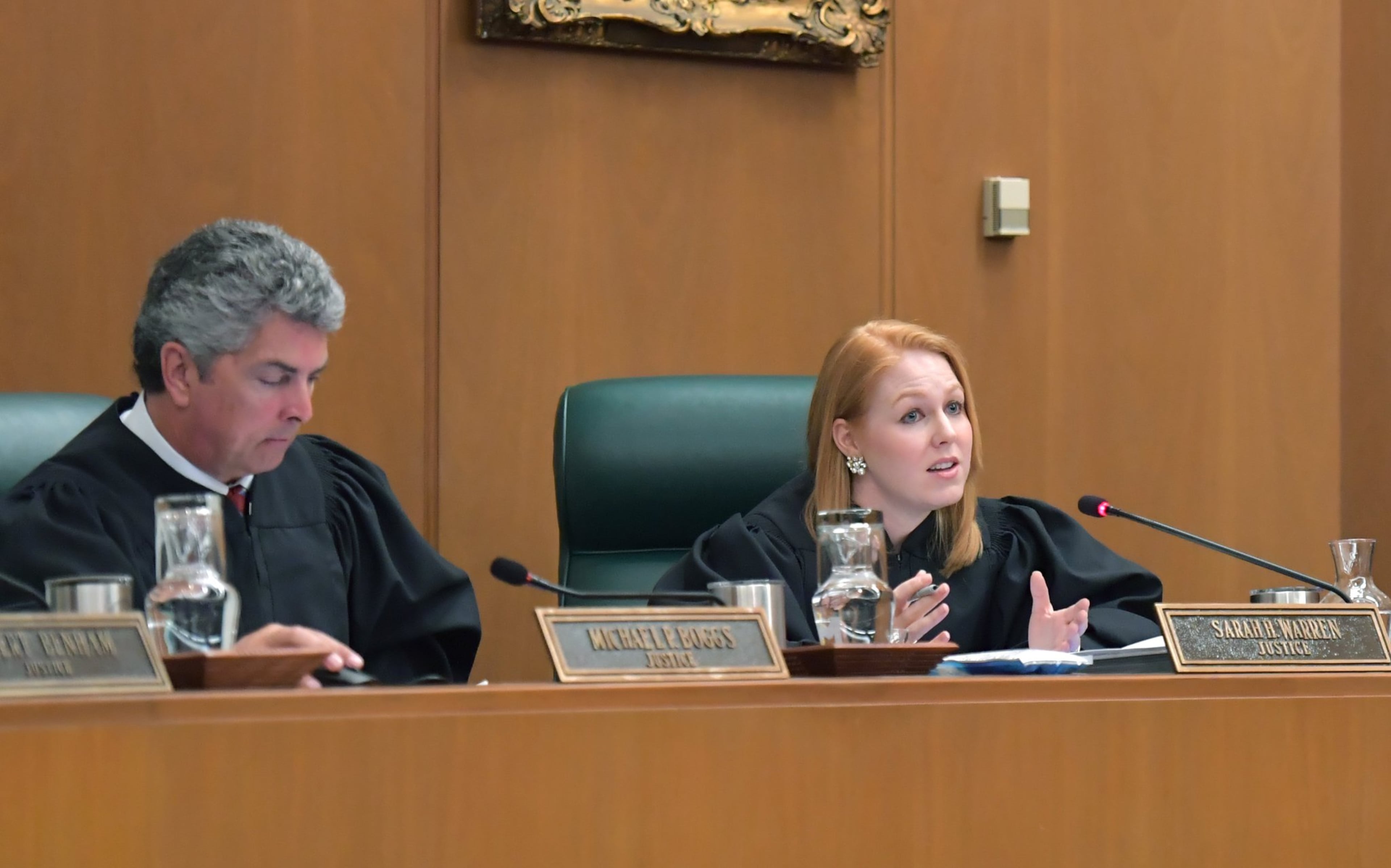 Justice Sarah Warren asks a question during a hearing at the Georgia Supreme Court in Atlanta on Tuesday, May 7, 2019. (Hyosub Shin/AJC)