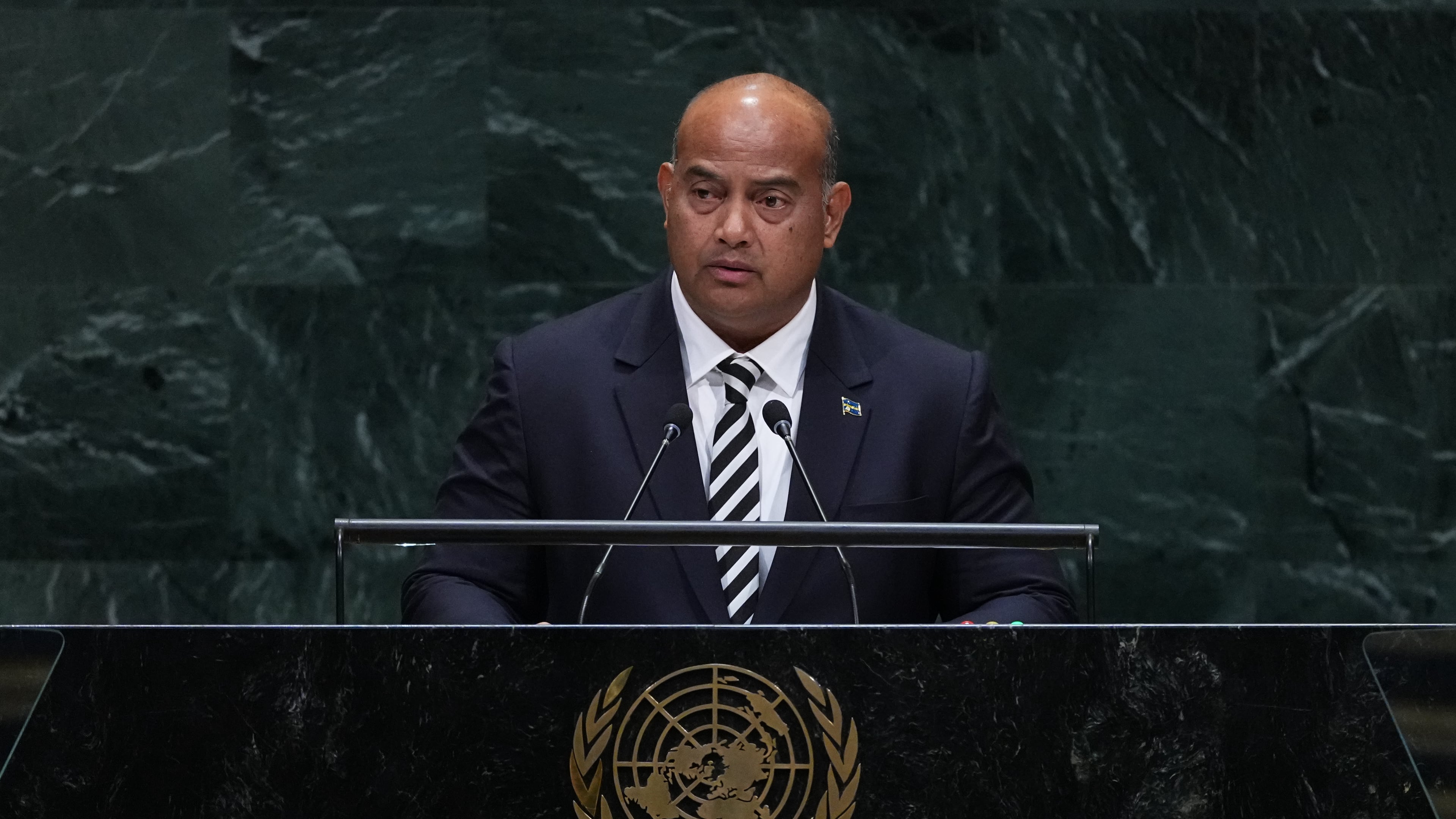 President of Naoero, David Ranibok Adeang addresses the 81st session of the United Nations General Assembly at U.N. headquarters Tuesday, Sept. 22, 2026. (AP Photo/Frank Franklin II)