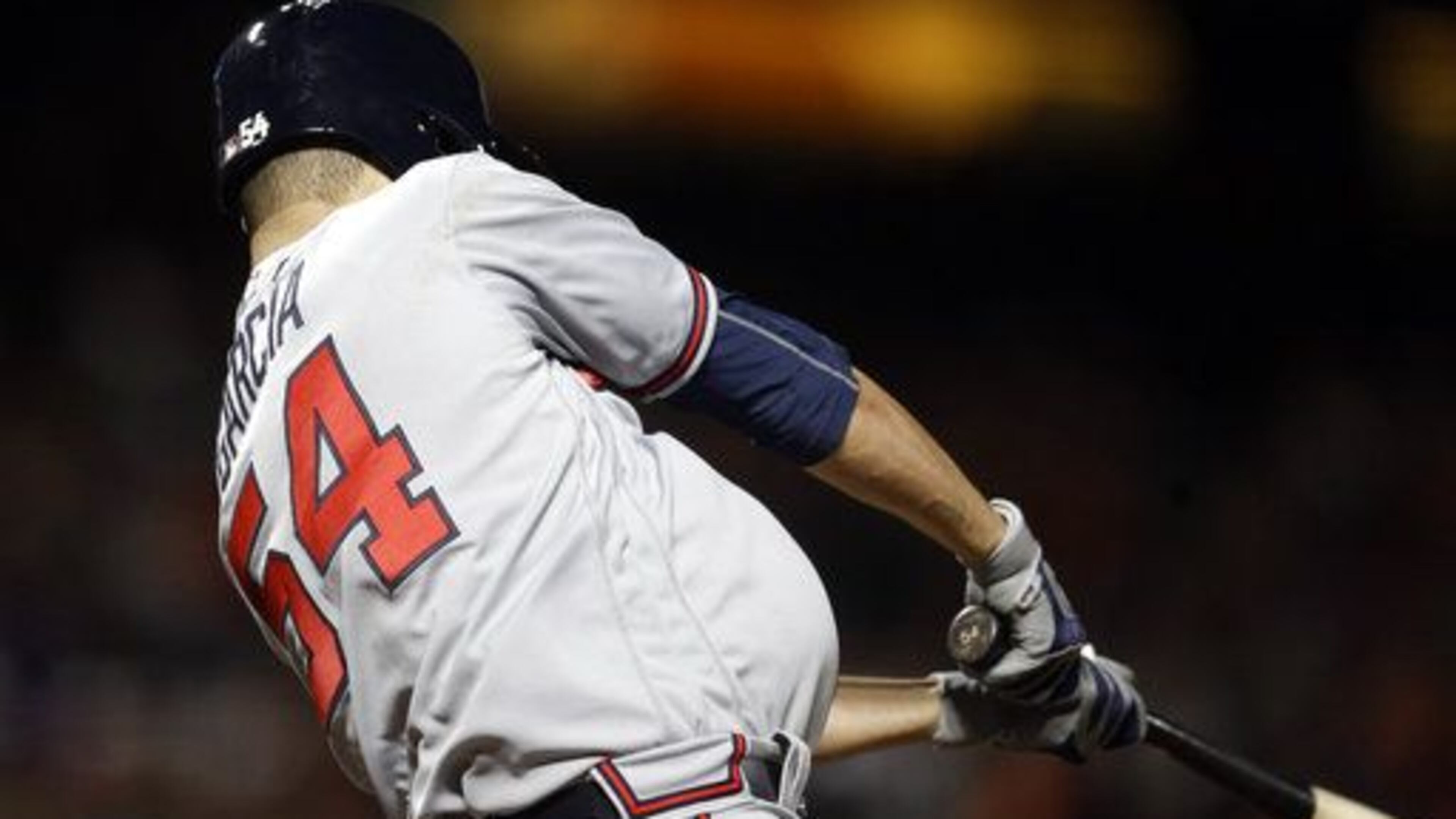 Braves pitcher Jaime Garcia drove in the winning run with this seventh-inning single Friday night against the Giants in a 2-0 win at San Francisco. Both runs scored on the play, the second coming home on a throwing error. (AP photo)