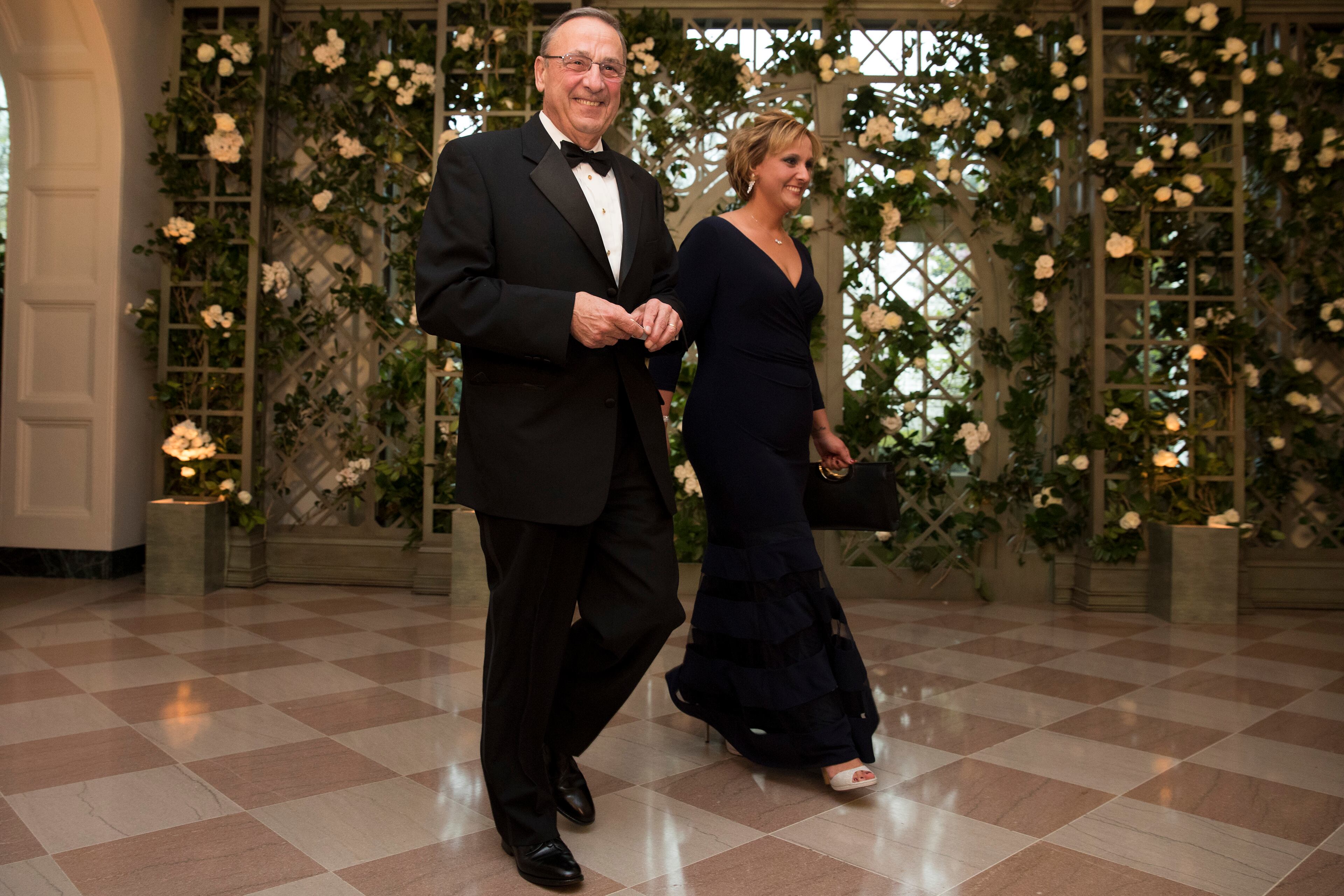 WASHINGTON, DC - APRIL 24: Maine Gov. Paul LePage and his wife Lauren arrive at the White House for a state dinner April 24, 2018 in Washington, DC . President Donald Trump is hosting French President Emmanuel Macron for the first state visit of his presidency. (Photo by Aaron P. Bernstein/Getty Images)