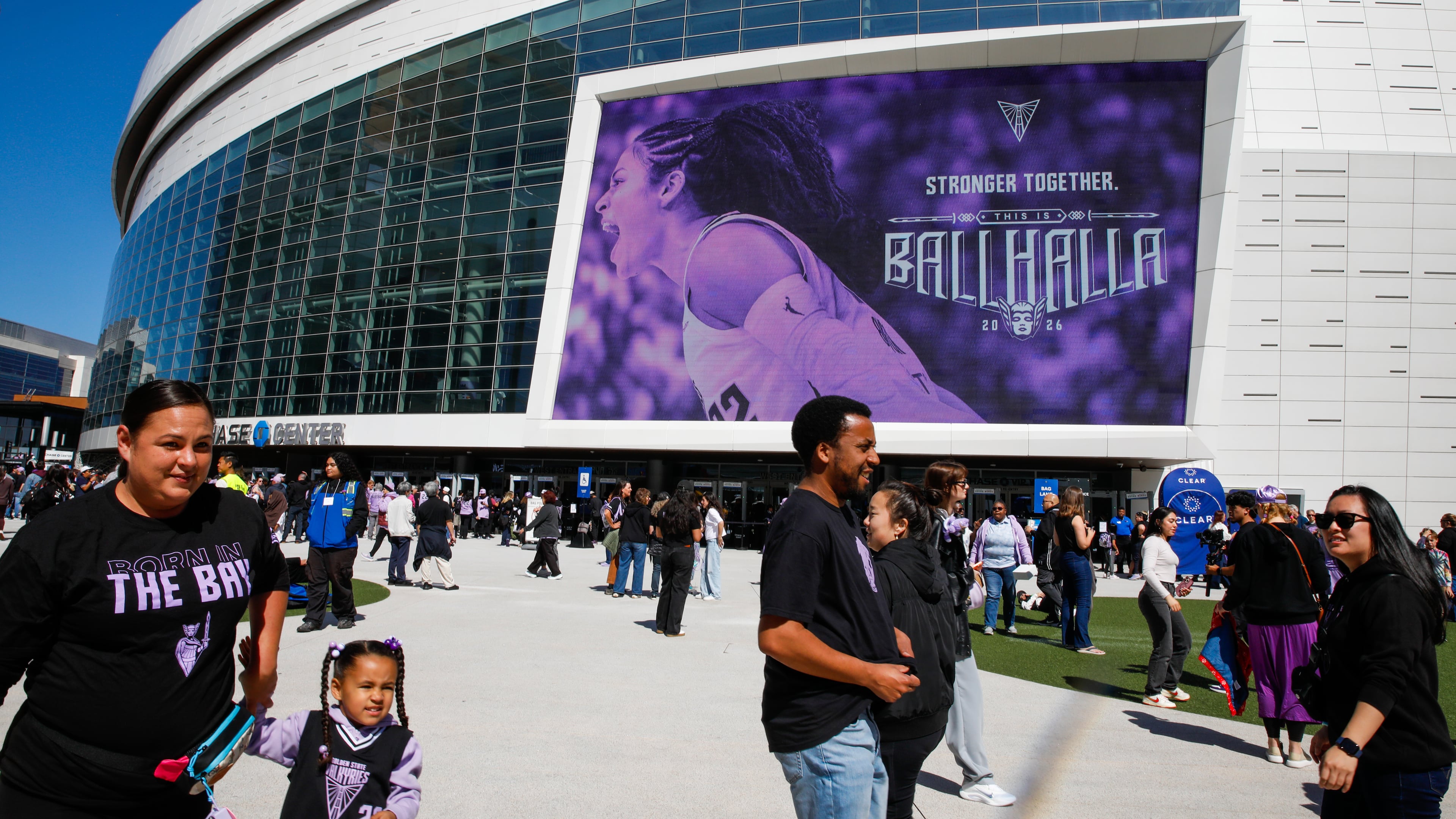 Fans arrive for an WNBA basketball game between the Golden State Valkyries and the Phoenix Mercury at Chase Center in San Francisco, Sunday, May 10, 2026. (Yalonda M. James/San Francisco Chronicle via AP)