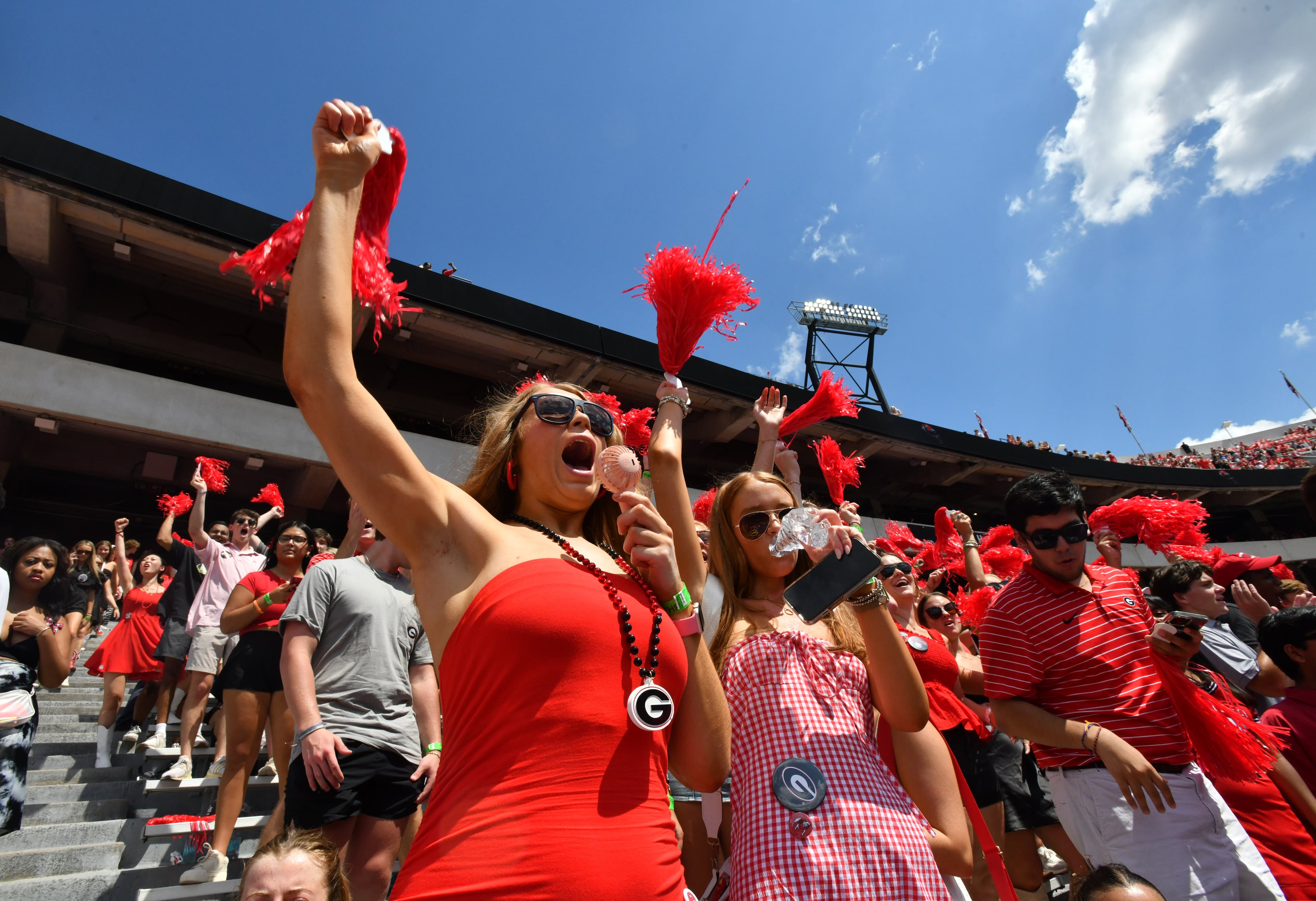 Georgia fans cheer before Georgia’s home opener against Tennessee Tech at Sanford Stadium, Saturday, September 9, 2024, in Athens. (Hyosub Shin / AJC)
