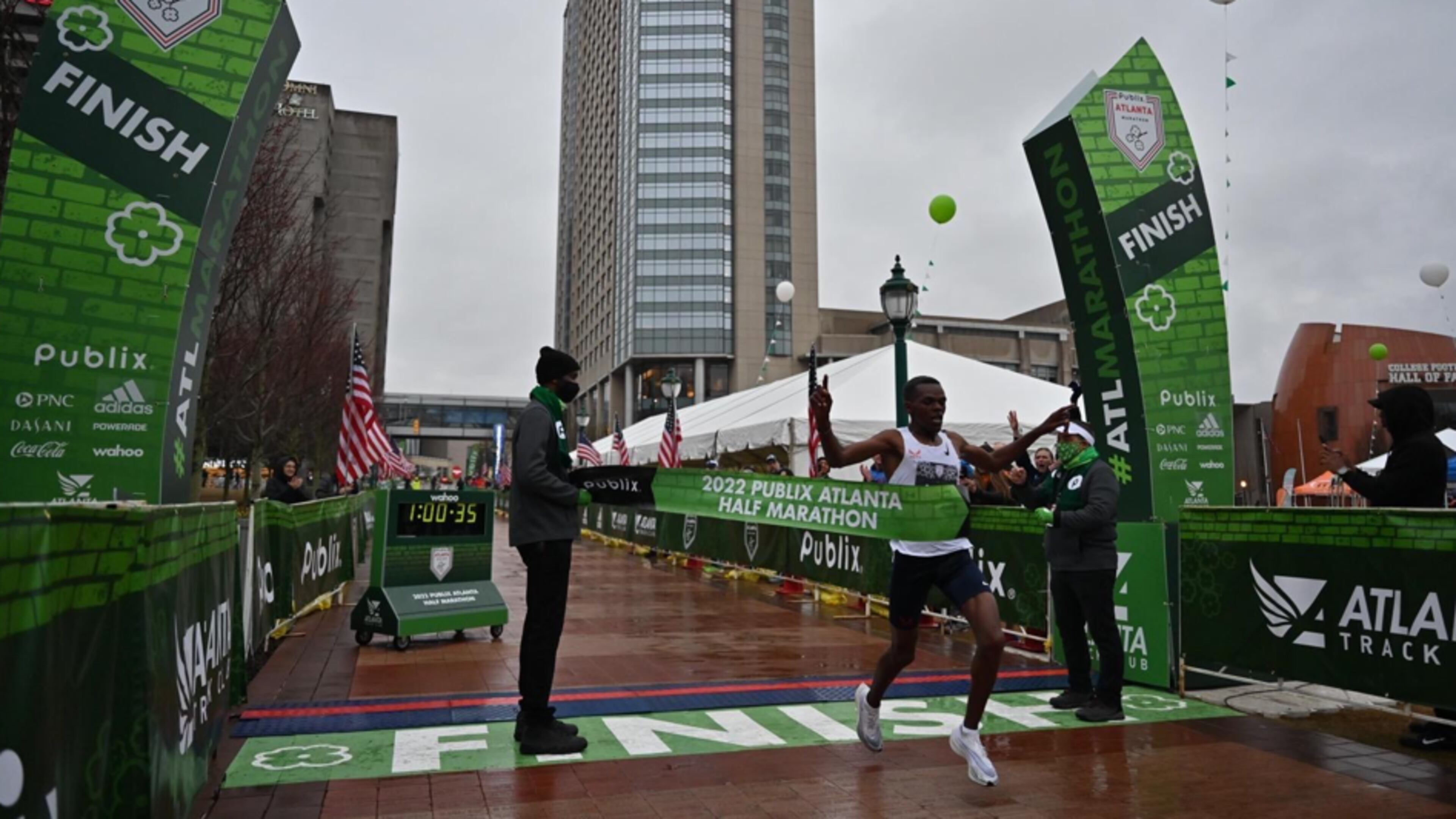 Nicholas Kosimbei, 25, was victorious in 1:00:36, topping the previous Georgia mark of 1:03:59. (Photo by Paul Ward)