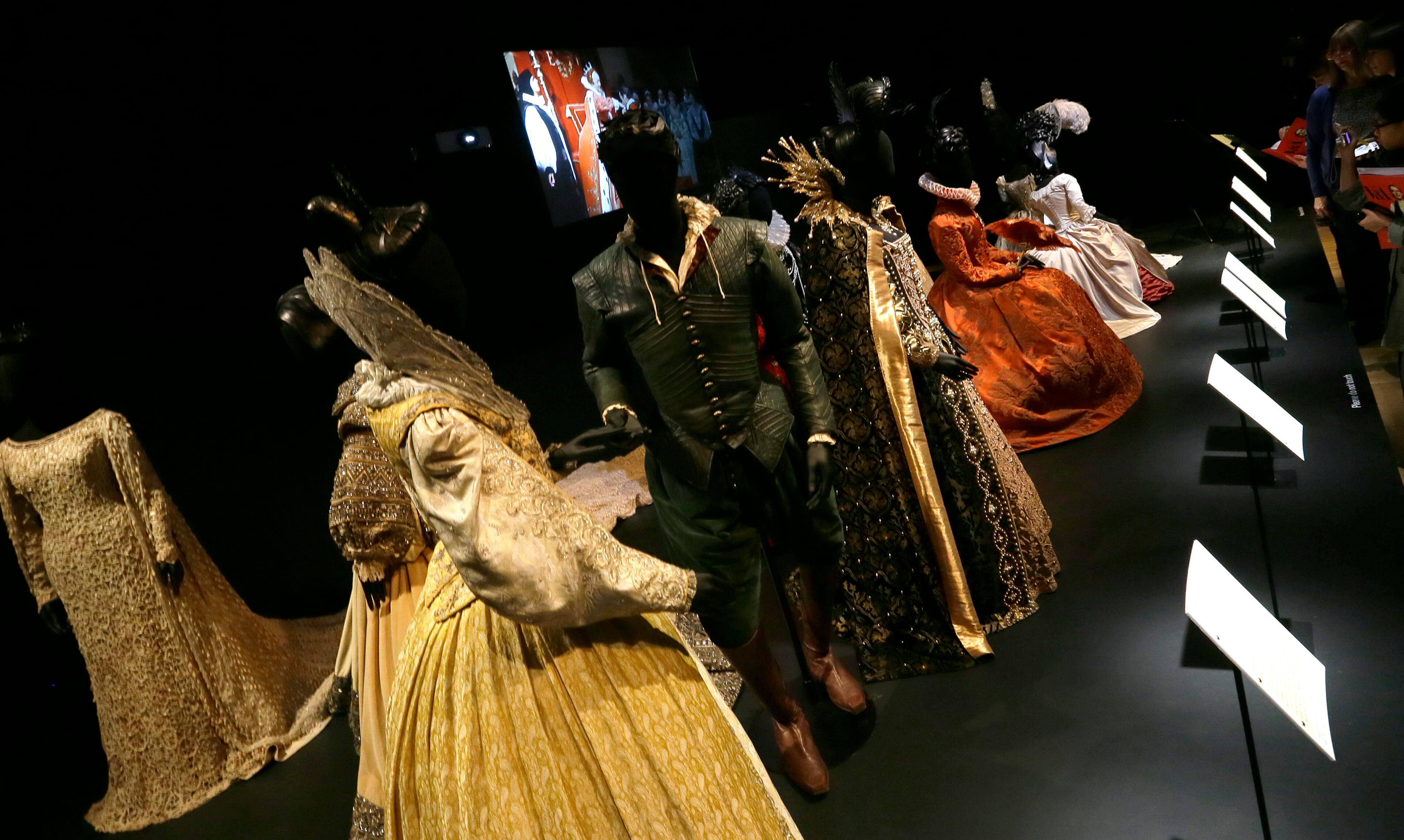 A selection of costumes showing various designs and outfits worn by actress playing royal and regal characters seen at the Hollywood Costume exhibition at the Victoria and Albert museum in London, Tuesday, Oct. 16, 2012.