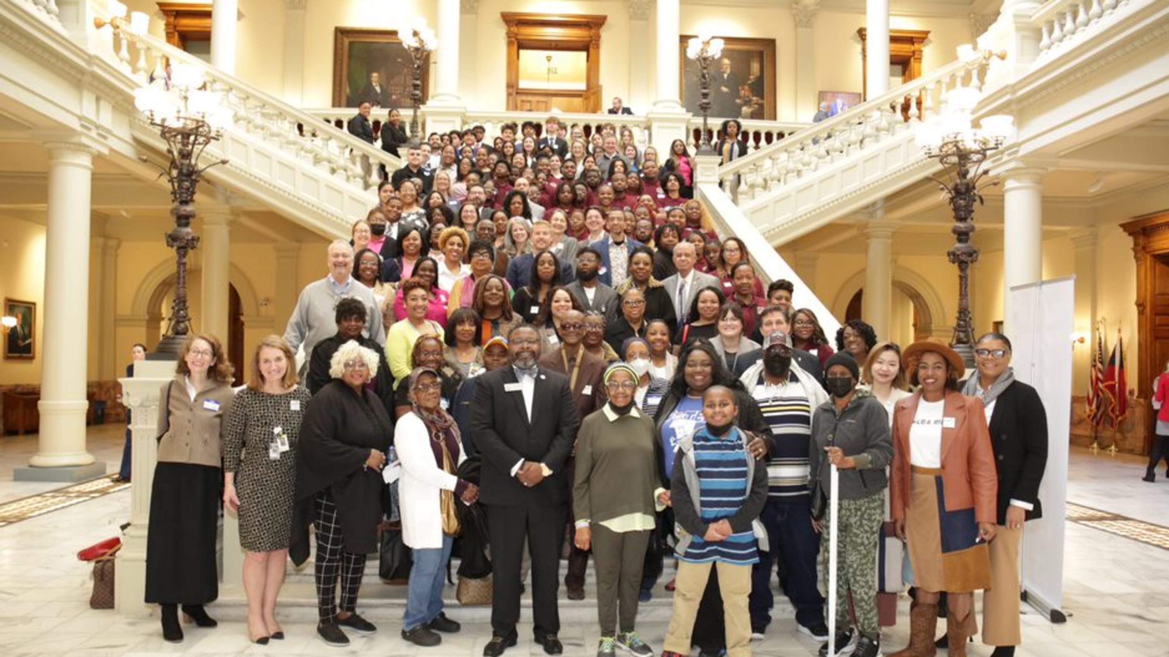 Housing advocates at the Georgia State Capitol on March 13, 2024