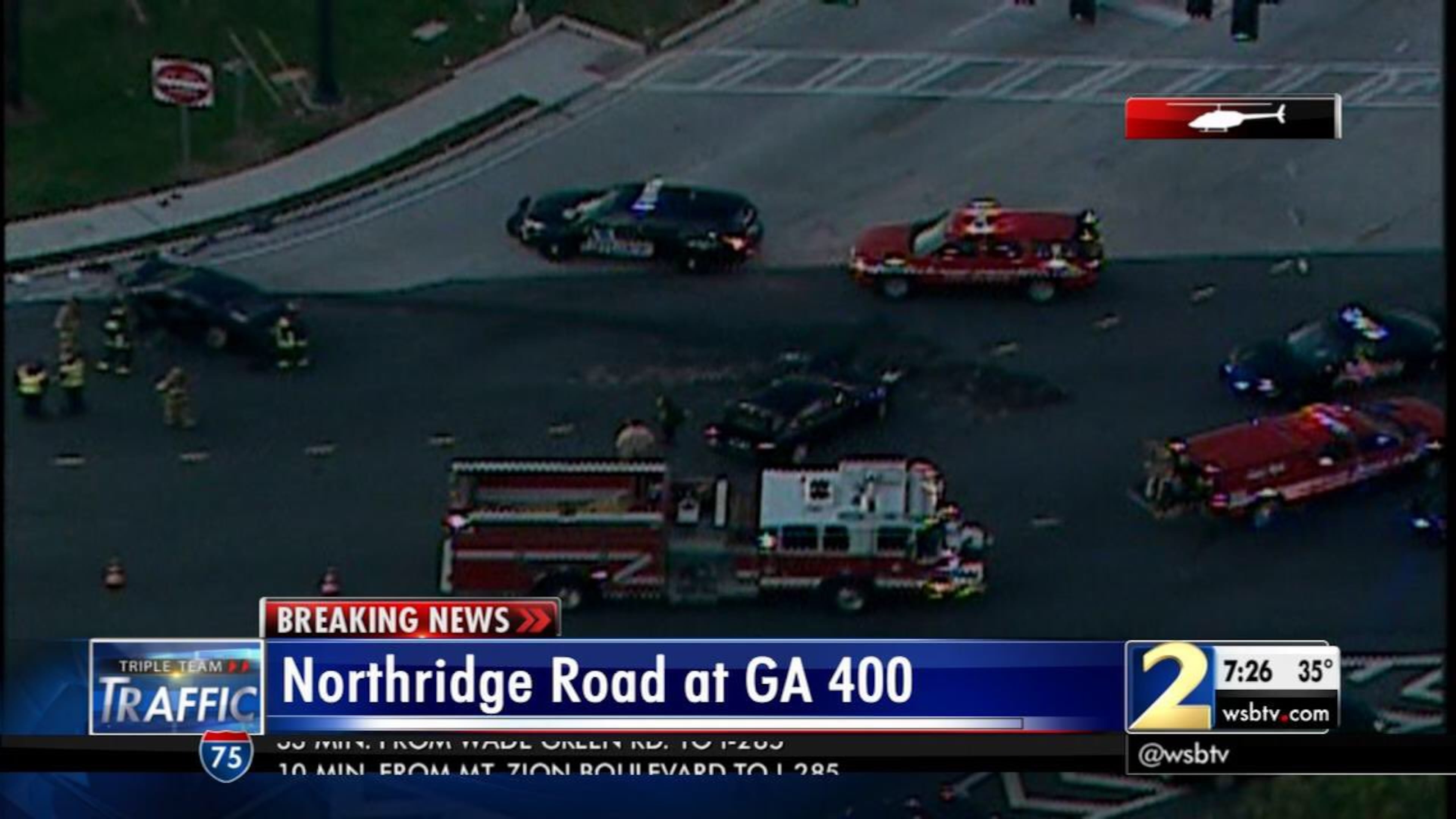 A bad crash shut down most lanes on Northridge Road near Ga. 400 on Thursday morning in Sandy Springs. (Credit: Channel 2 Action News)