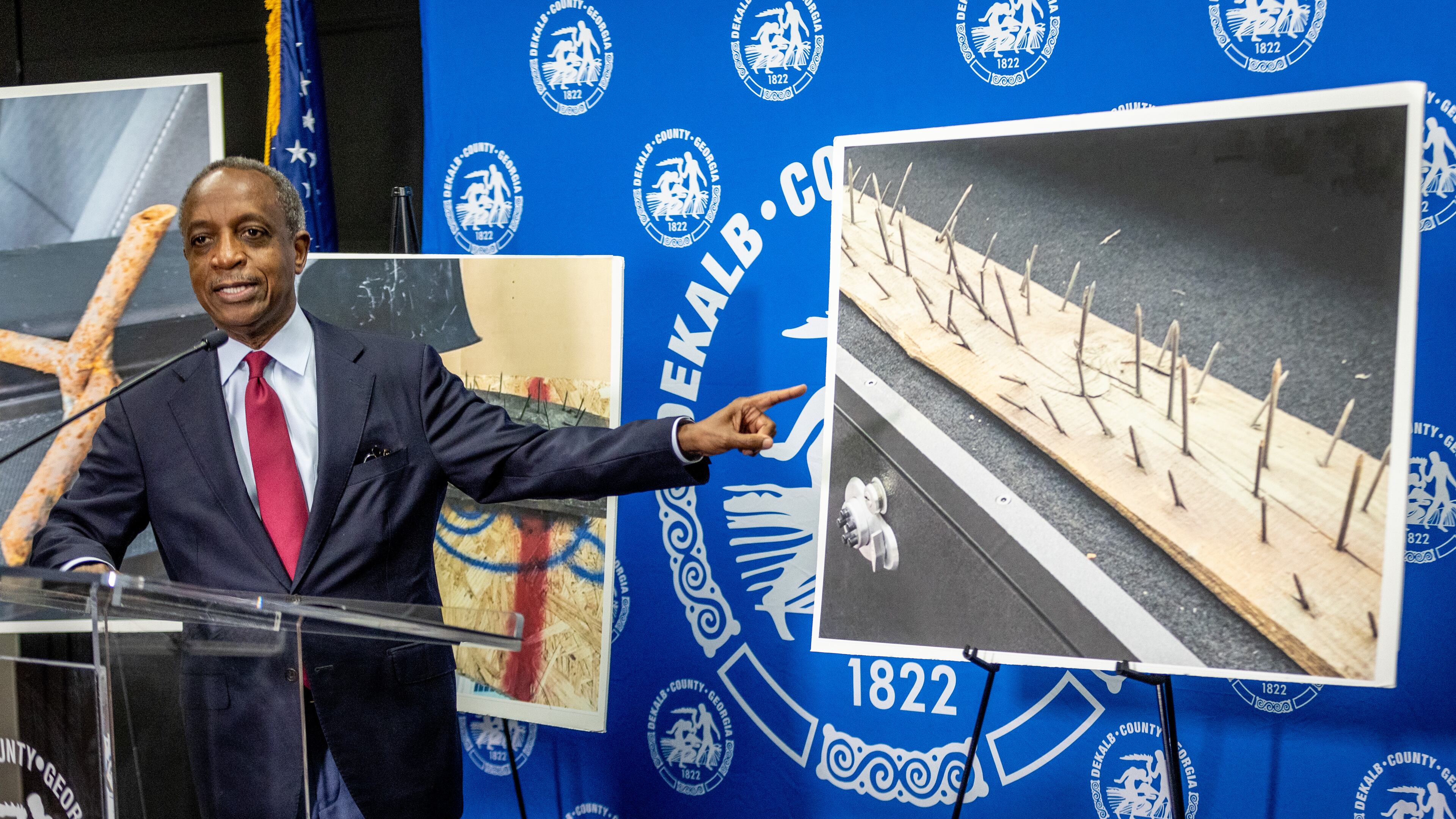 CEO Michael Thurmond Warns the Public of Dangerous Conditions at Intrenchment Creek Park at a press conference in Decatur Friday, Mar. 24, 2023. (Steve Schaefer/steve.schaefer@ajc.com)